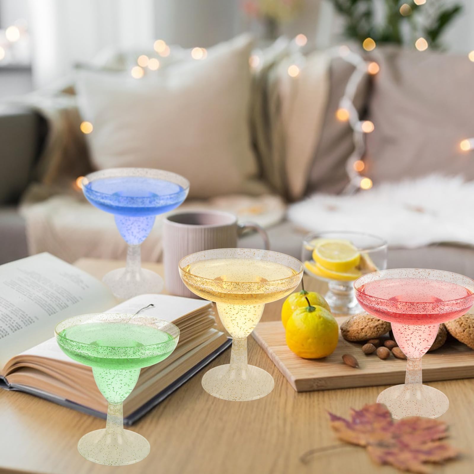 WOPPLXY 60 bicchieri da margarita in plastica, 141,7 g, bicchieri da cocktail in plastica con glitter dorati, bicchieri da Martini in plastica, bicchieri per margarita per matrimoni, addio al