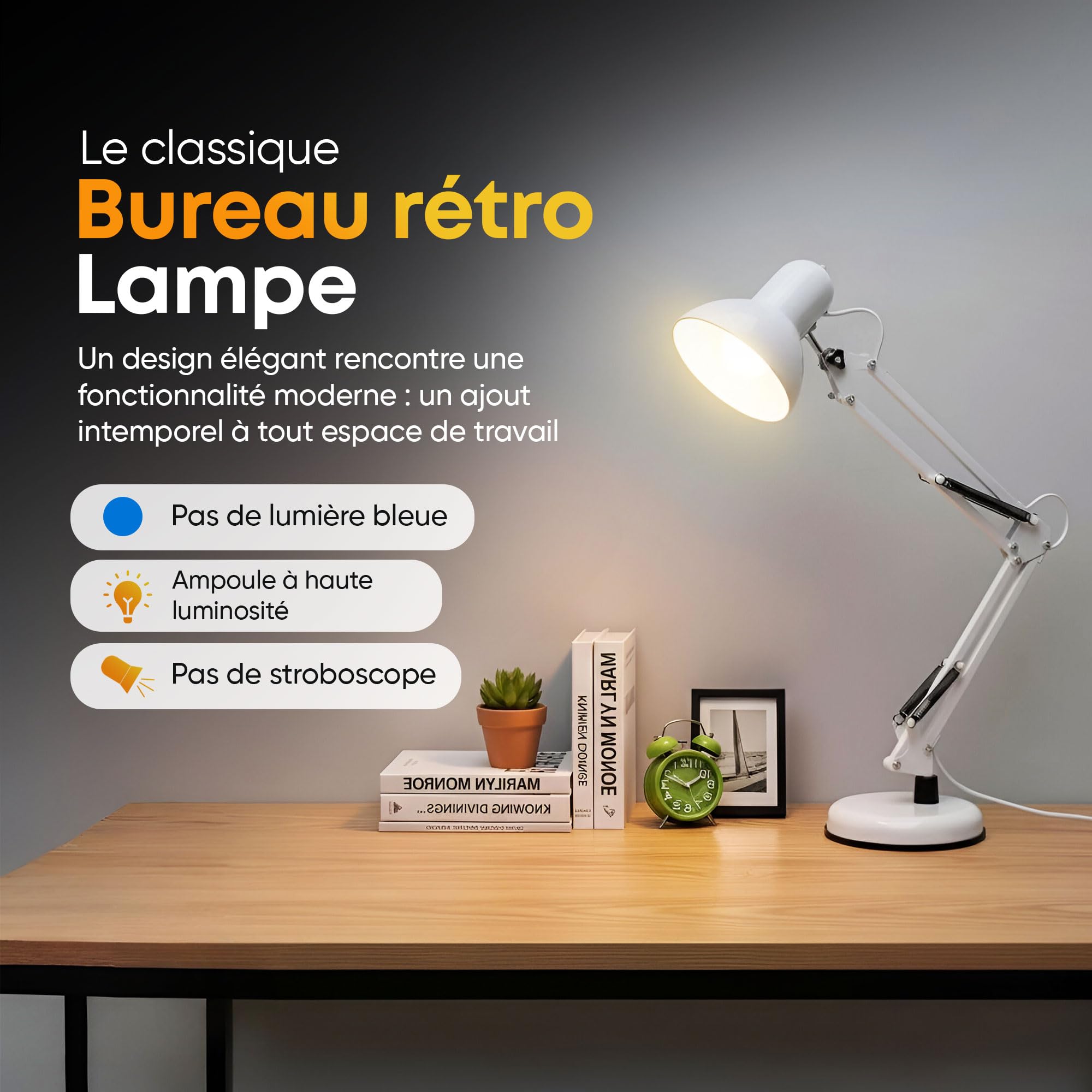 GOODS+GADGETS® Lampe de Bureau Articulée Rétro en Métal - LED Incluse | Lampe d'architecte à bras articulé, hauteur 55 cm, douille E27, ampoule LED 6 W A+ fournie