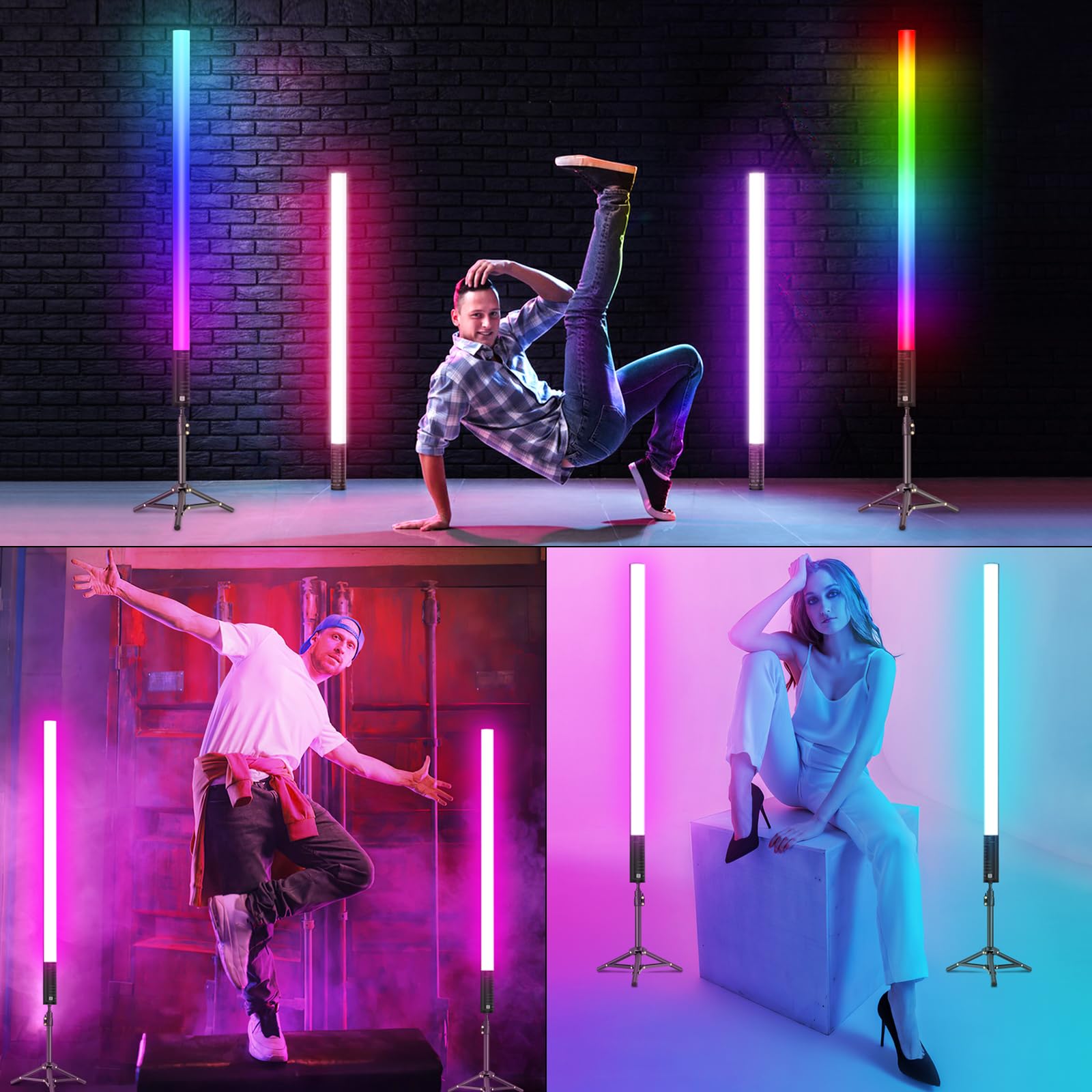 Luce video a LED portatile, 90 cm Mood1 Pro, dimmerabile e modalità musica, Telecomando 2.4G, 5000 mAh, Tubo luminoso per fotografia RGB,per YouTube,TikTok,streaming di giochi,bar per feste,fotografia