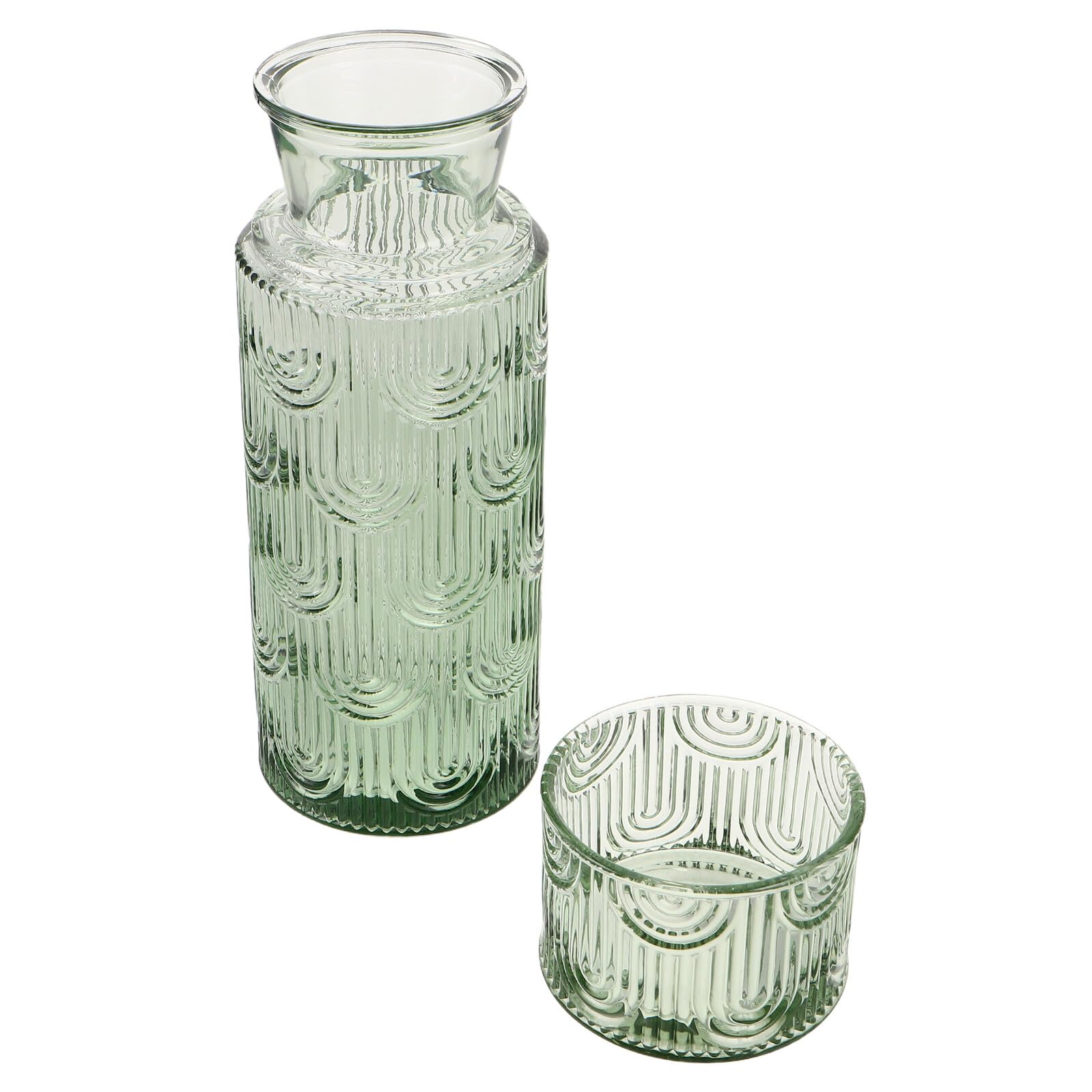 Hemobllo Ensemble Carafe en Verre avec Relief et Gobelet pour Usage Quotidien, Design Élégant et Pratique pour Petit-déjeuner et Boissons Diverses
