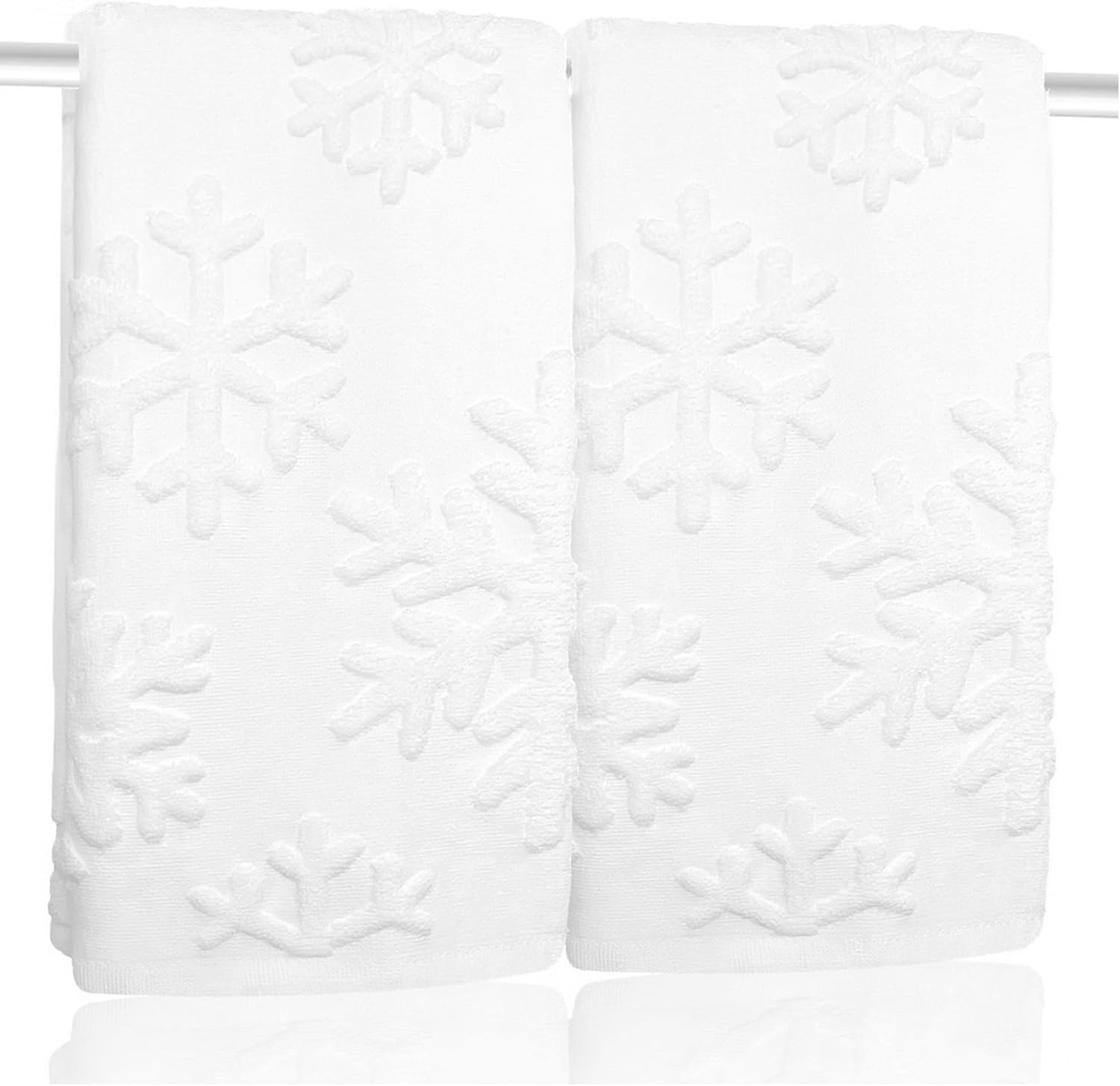 2 Pack Christmas Snowflake Hand Towels 100% Cotton Jacquard Holiday Kitchen Dish Towels Retro Neutral White Bathroom Towels Set Gift Seasonal Xmas Winter Bathroom Decor (Snowflake White)