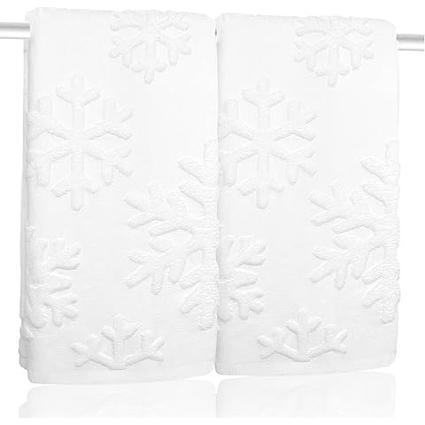 2 Pack Christmas Snowflake Hand Towels 100% Cotton Jacquard Holiday Kitchen Dish To...