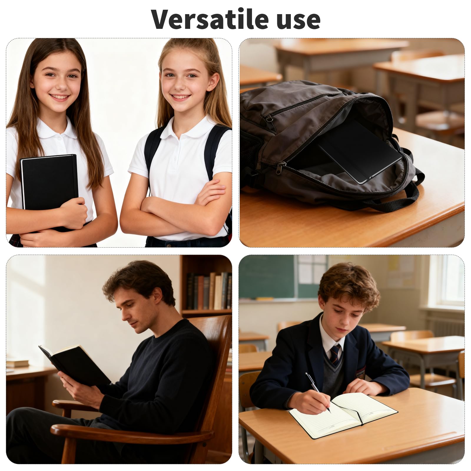 35 quaderni a righe con fascia elastica, 14,9 x 20,3 cm, neri, in pelle PU, A5, con copertina rigida, per ufficio, scuola