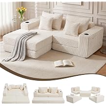 Corner Sofa L Shape 203 cm Modular Floor Sofa with Drink Holder