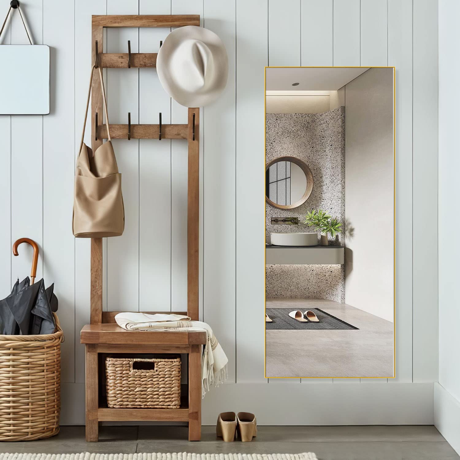 NeuType Full Length Mirror with Standing Holder, Gold Rimmed