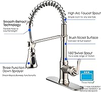 Vista 4 de Kitchen Sink Faucet with Pull Down Sprayer,Brushed Nickel Kitchen Faucet Spring Gooseneck Faucet Pull Out,Single Handle High Arc Kitchen Sink Faucet