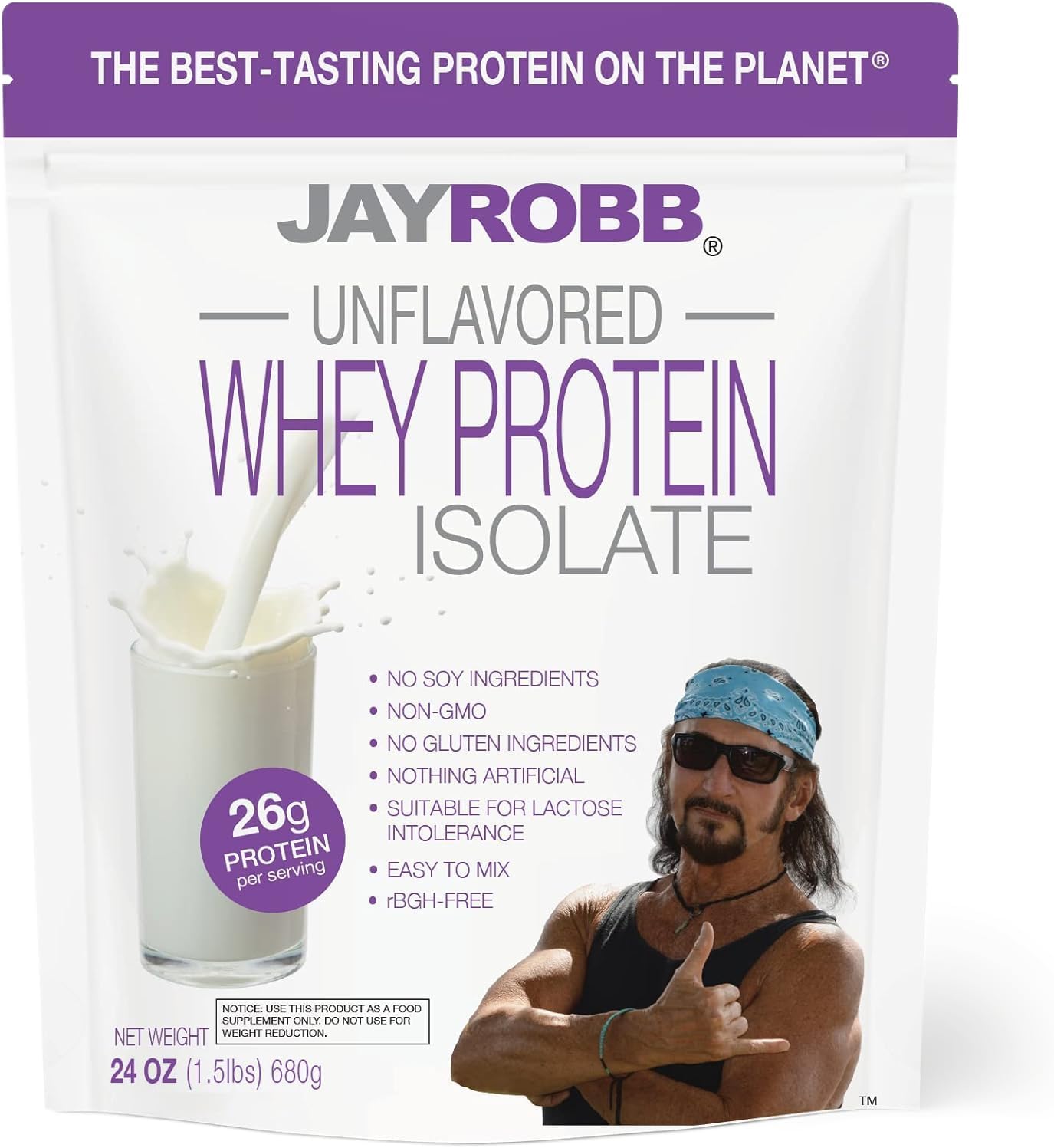 Jay Robb - Grass-Fed Whey Protein Isolate Powder, Outrageously Delicious, Unflavored, 23 Servings (24 Ounce)