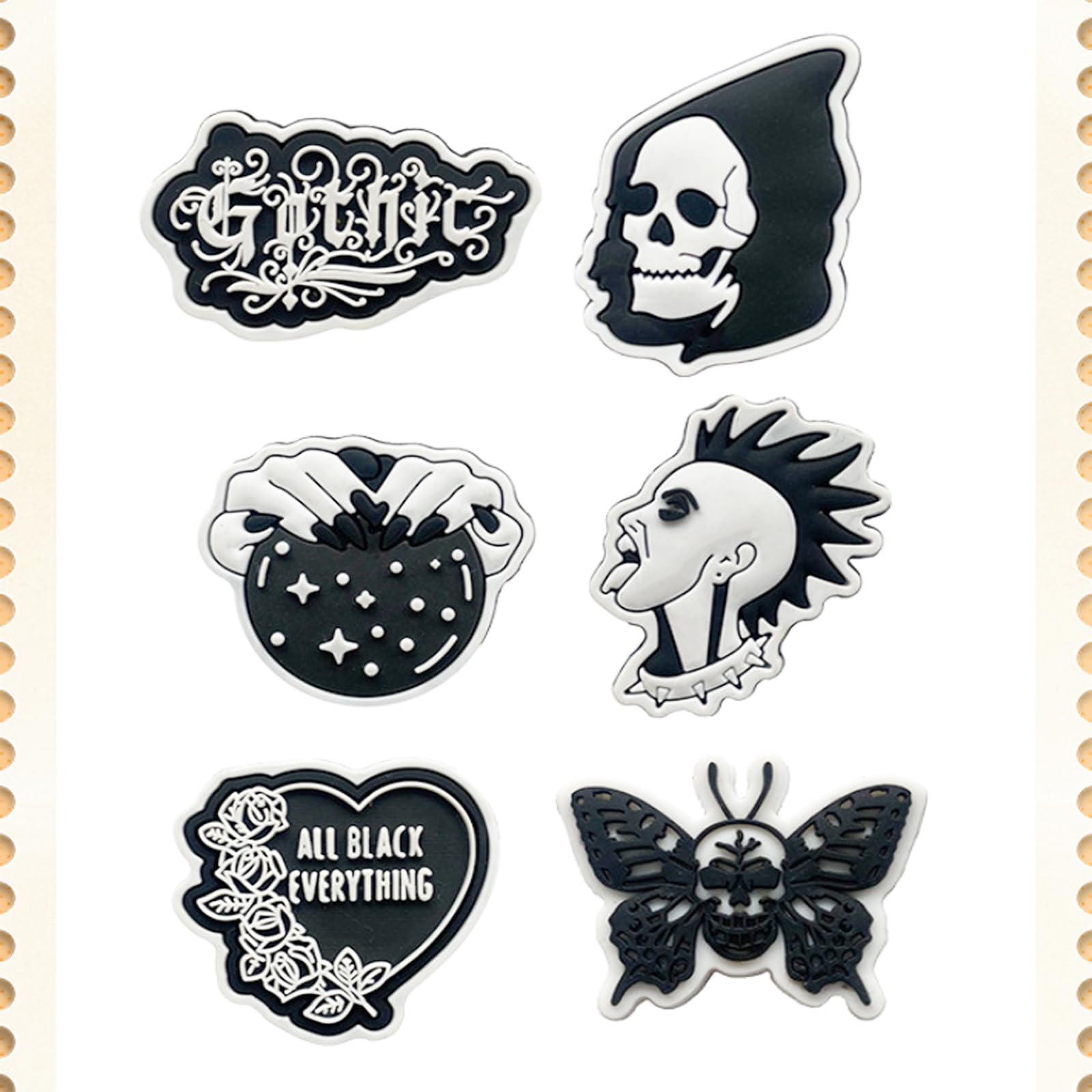 Pwsap 23PCS Fresco Adornos de Zapatos Estilo Negro, Ojo de Calavera Gótico Encantos para Clog Sandalias Pulseras, EMO Gótico Punk CLOG Charms Accesorios, Moda Decoración del Zapato, Regalo de Fiesta
