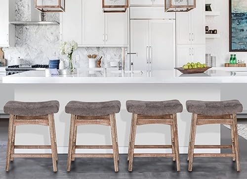 Miniatura 108 de ALPHA HOME Juego de 2 taburetes de bar, taburetes de cocina de madera maciza con cojín de piel sintética gris, taburetes de bar con base de madera