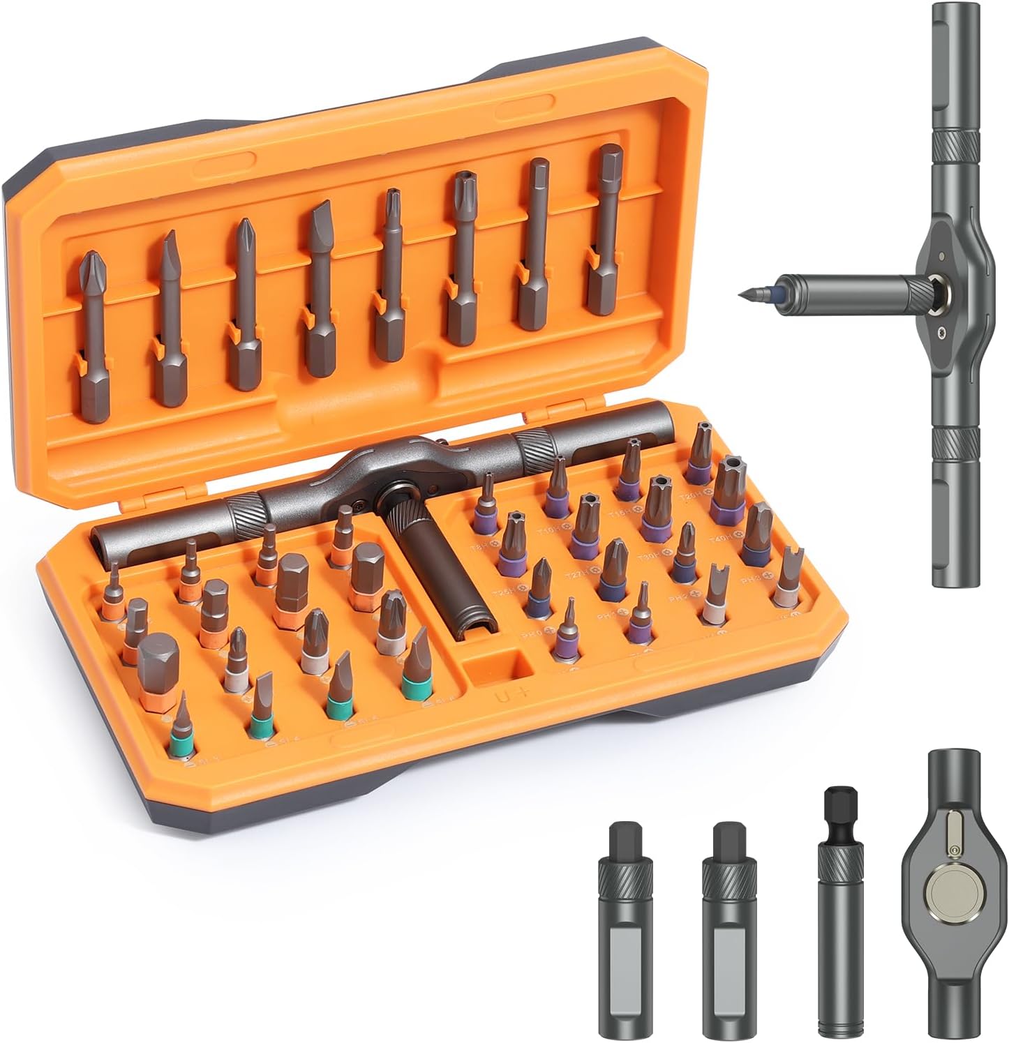 42 in 1 Magnetic Screwdriver Set, Multi Ratchet Screwdrivers Kit with 40 PCS Magnetic Bits, Detachable Ratchet Handle, Portable Repair Tool Kits for Furiture Computer Bicycle