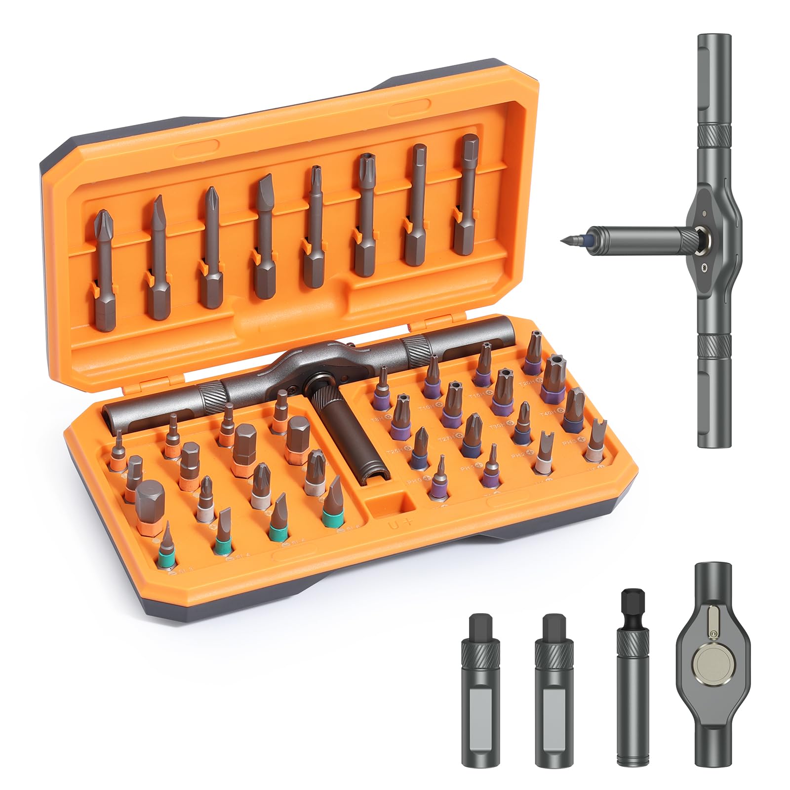 Ensemble de tournevis magnétiques 42 en 1, kit de tournevis multi-cliquet avec 40 embouts magnétiques, poignée à cliquet amovible, kit d'outils de réparation portables pour vélo d'ordinateur