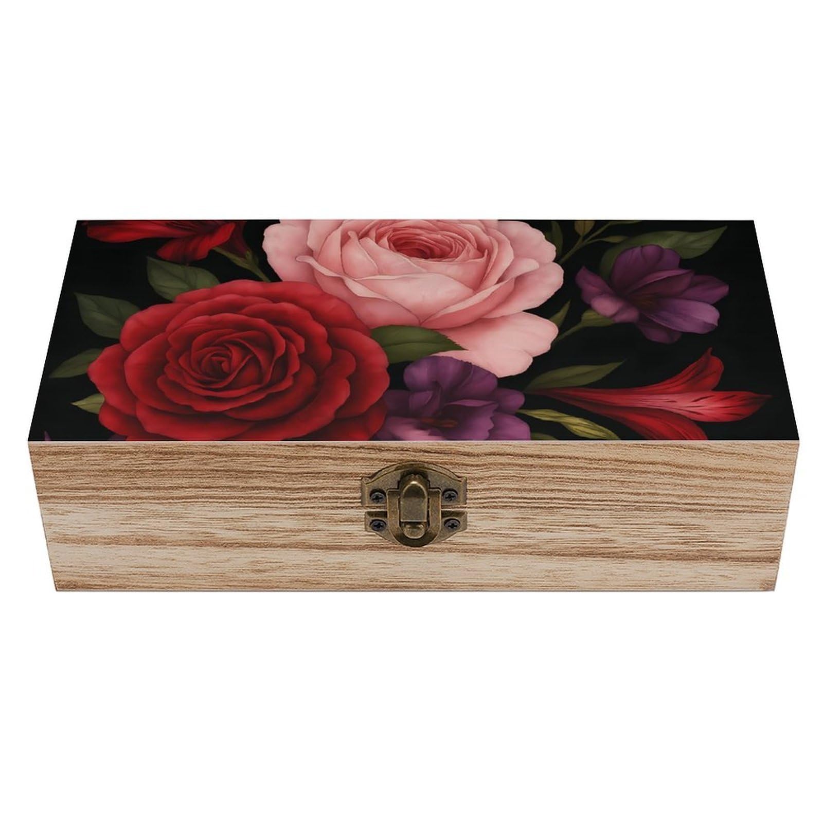 Oudrspo Graceful Peony Retro Wooden Storage Box Keepsake Jewelry Decorative Art Storages Box Gift Boxs