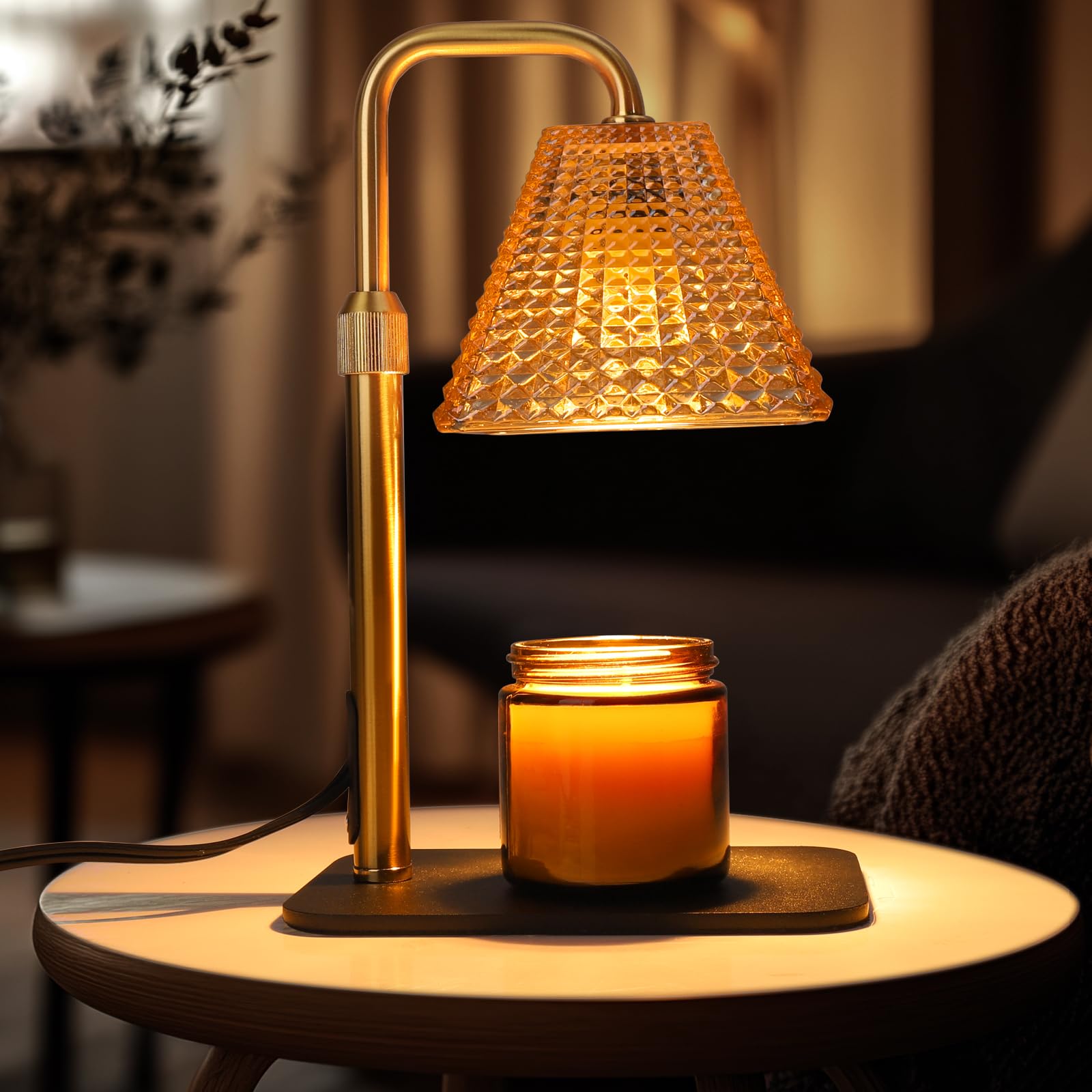 ISTORAGE Candle Warmer Lamp with Timer, Adjustable Height Candle Warmer, Dimmable Electric Wax Warmer Lamp for Jar Candles, Unique Home Decor House Warming Gifts with 2 Bulbs,Birthday Gifts,Golden