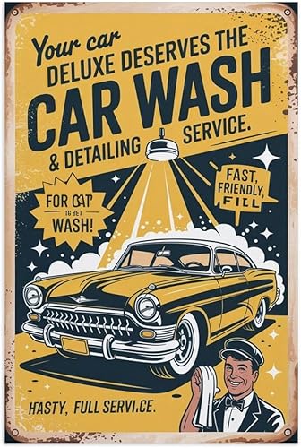 Deluxe Car Wash Service Full Service Vintage Poster Retro Garage Auto Shop Wall Art Suitable for Bar Or Man Cave Printing Posters Unframe-style