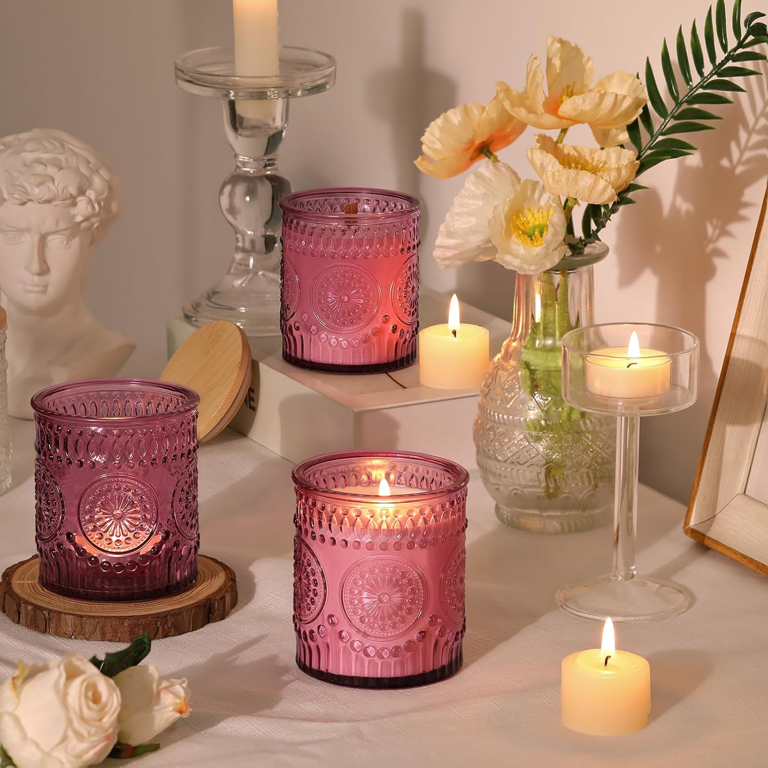 DARJEN 10 Pack Purple Candle Jars for Making Candles- 7.5 OZ Empty Glass Candle Making Jars with Bamboo Lids and Labels, Candle Making Supplies Candle Containers for Home DIY