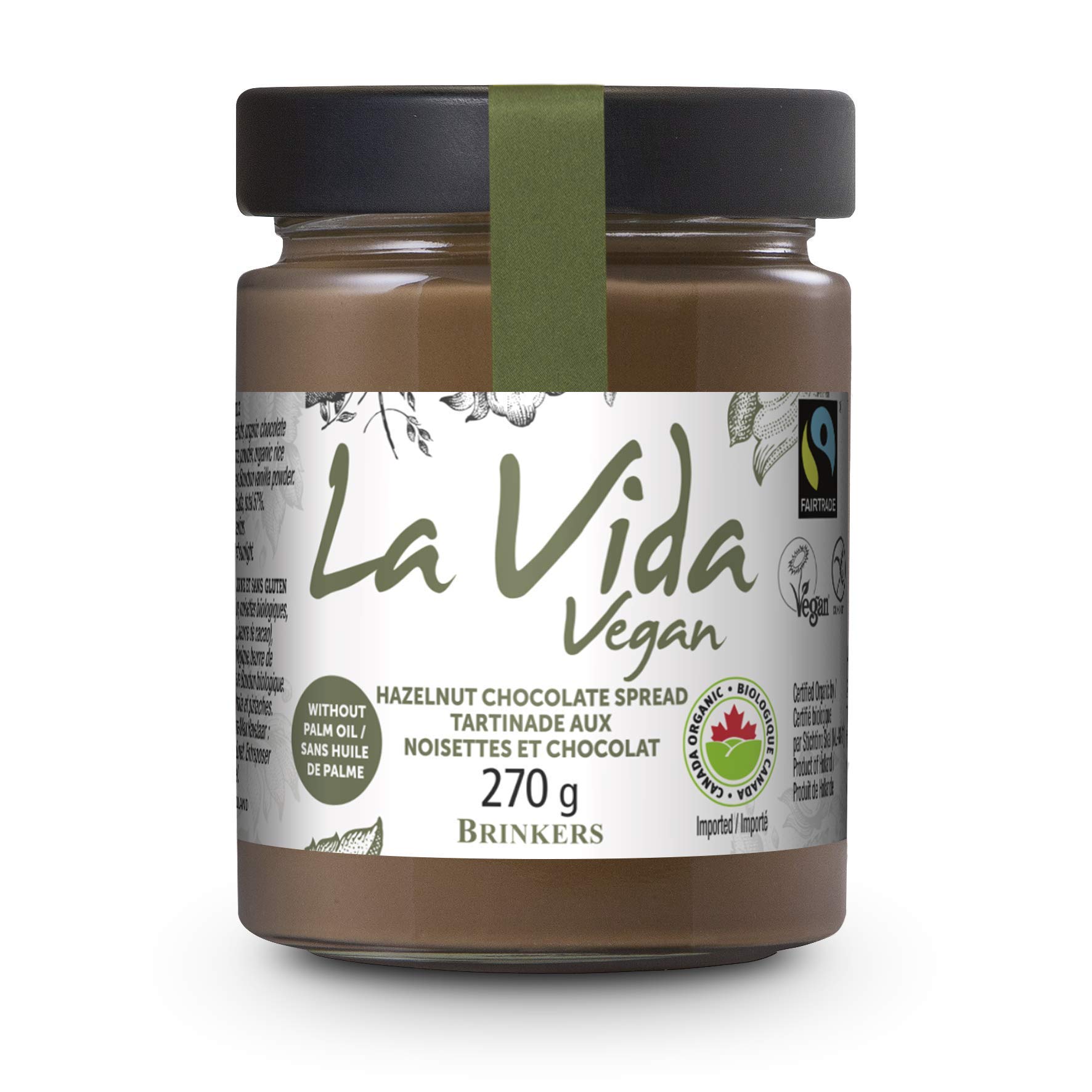 Brinkers La Vida Vegan Hazelnut Chocolate Spread - Fair Trade, Palm Oil-Free, Gluten-Free and Soy-Free Organic Spread - 270 g