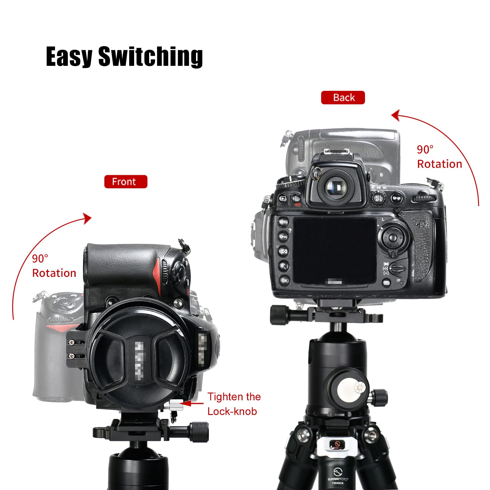 SUNWAYFOTO LS-75 Collare rotante universale per fotocamere DLSR, supporto per obiettivo con anello per treppiede, supporto per piastra Arca Swiss Mount DSLR commutazione verticale orizzontale
