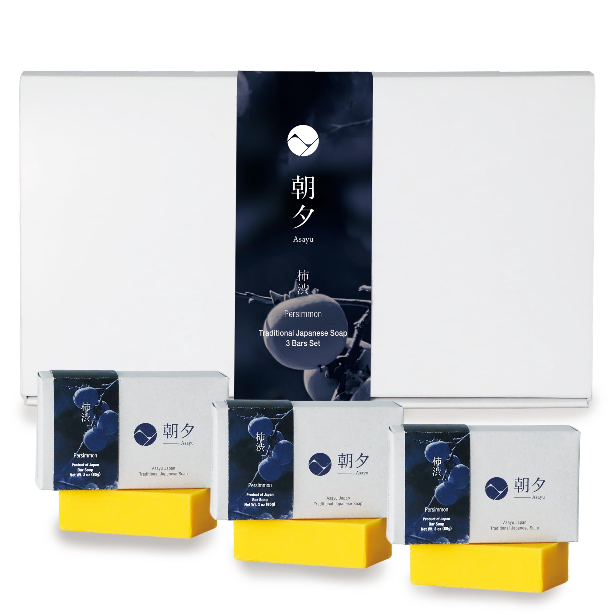 Asayu Japan Persimmon Körperseife - 3er-Pack, je 85 g (3 x 85 g), natürliche Körpergeruch-Seife für Männer und Frauen, sanft zu allen Hauttypen