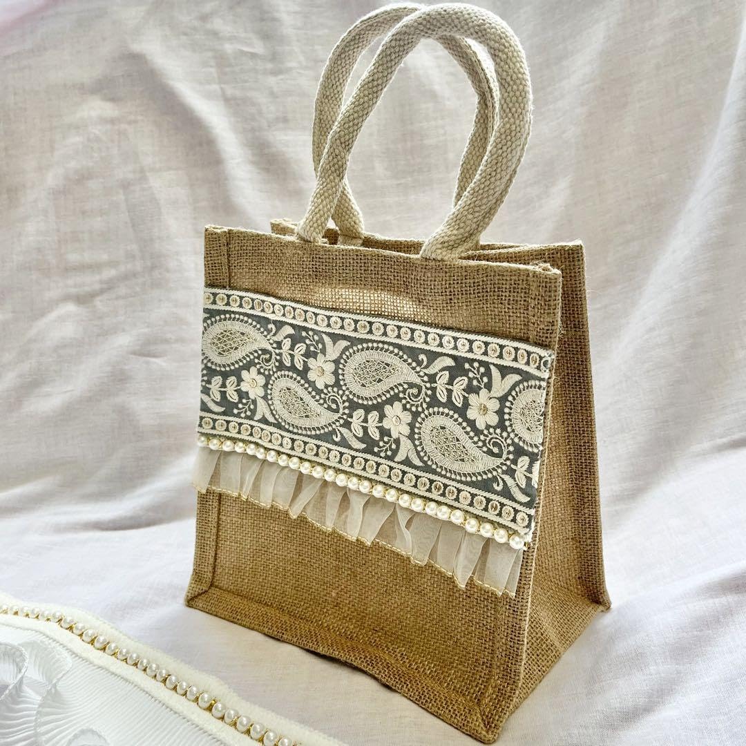 トートバッグ　ショルダーバッグ　インド刺繍リボンバッグ　フリルバッグ　トート b7e9c7deda26fb7bd597a606dc06a7
