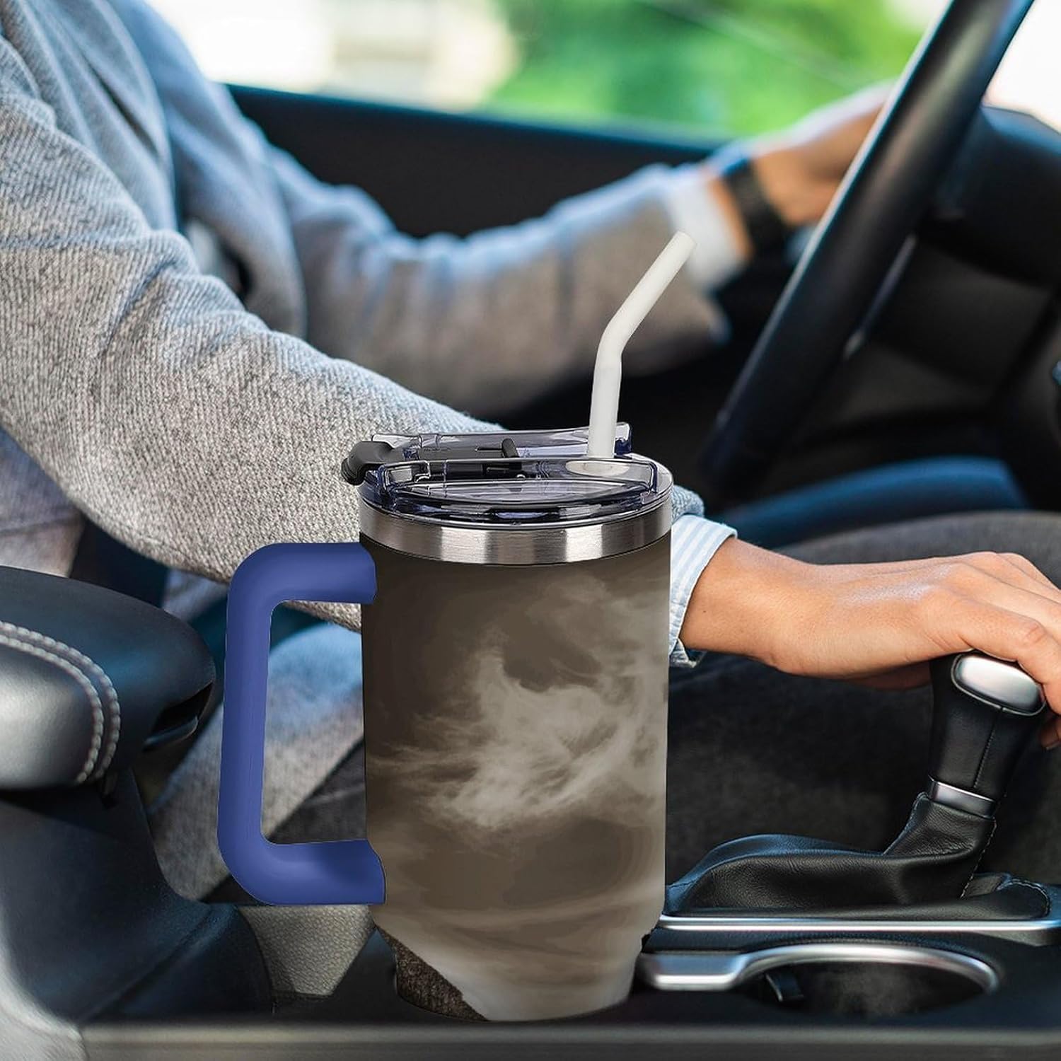 40 Oz Insulated Mug with Handle, Stainless Steel Paris Eiffel Tower Printed Travel Mug Portable Leak-proof Large Car Mug for Home, Office Or Car