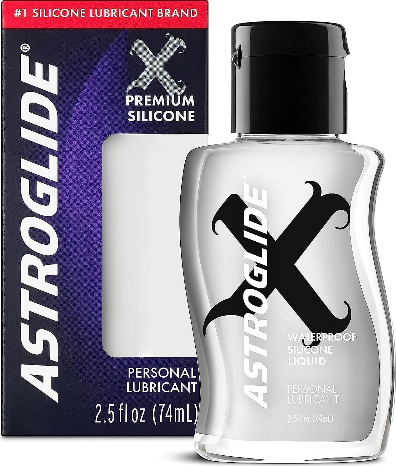 ASTROGLIDE Silicone Lube, X Premium Waterproof, 2.5 Fl Oz, Travel-Friendly | Premium silicone travel lube waterproof and long-lasting. Reduces reapplication needs. Hypoallergenic formula
