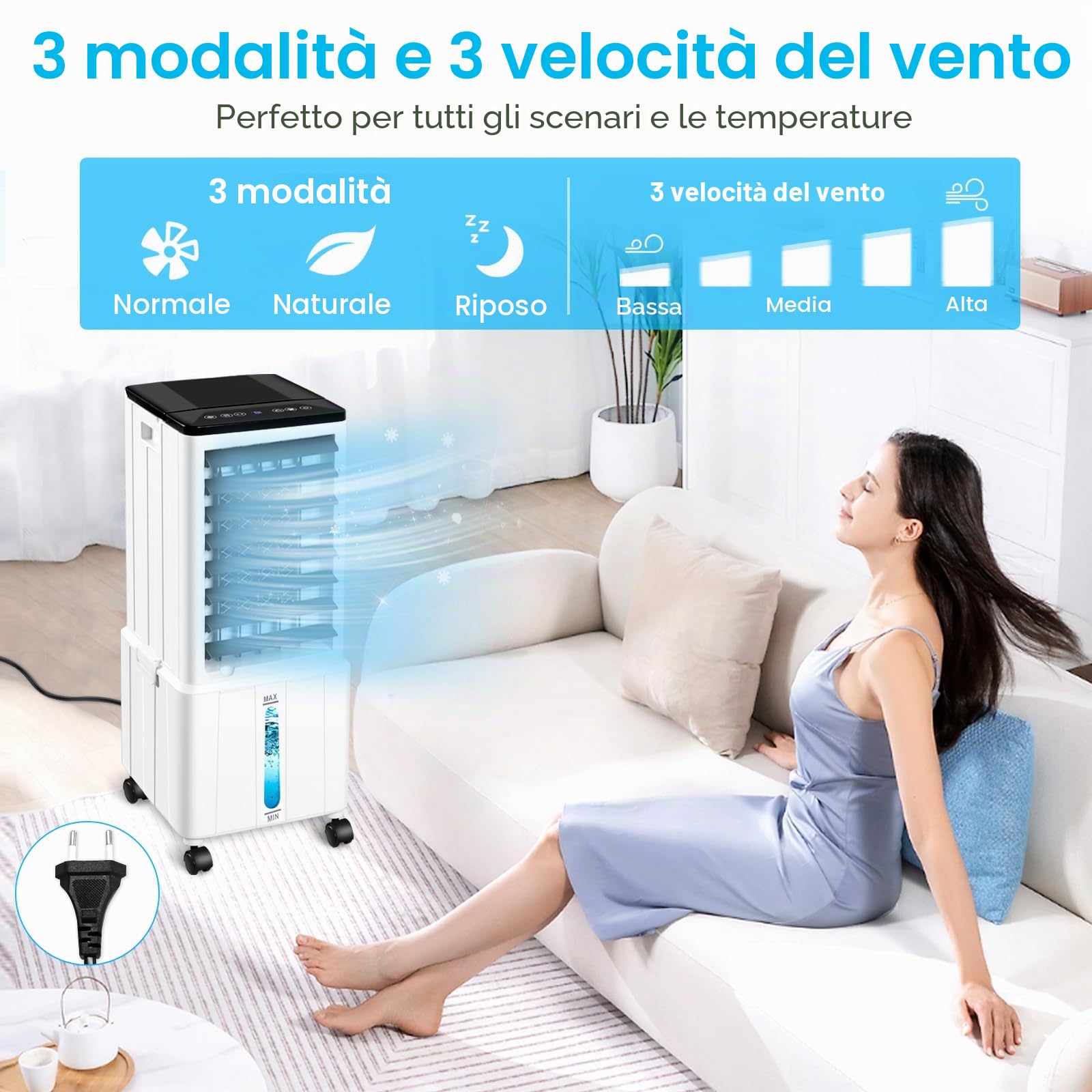 Condizionatore Condizionatore Senza Tubo di Scarico 14L 60W Condizionatore Mobile con Timer 12H 3 Modalità 40dB Oscillazione 120° Serbatoio Acqua Estraibile Telecomando Silenzioso
