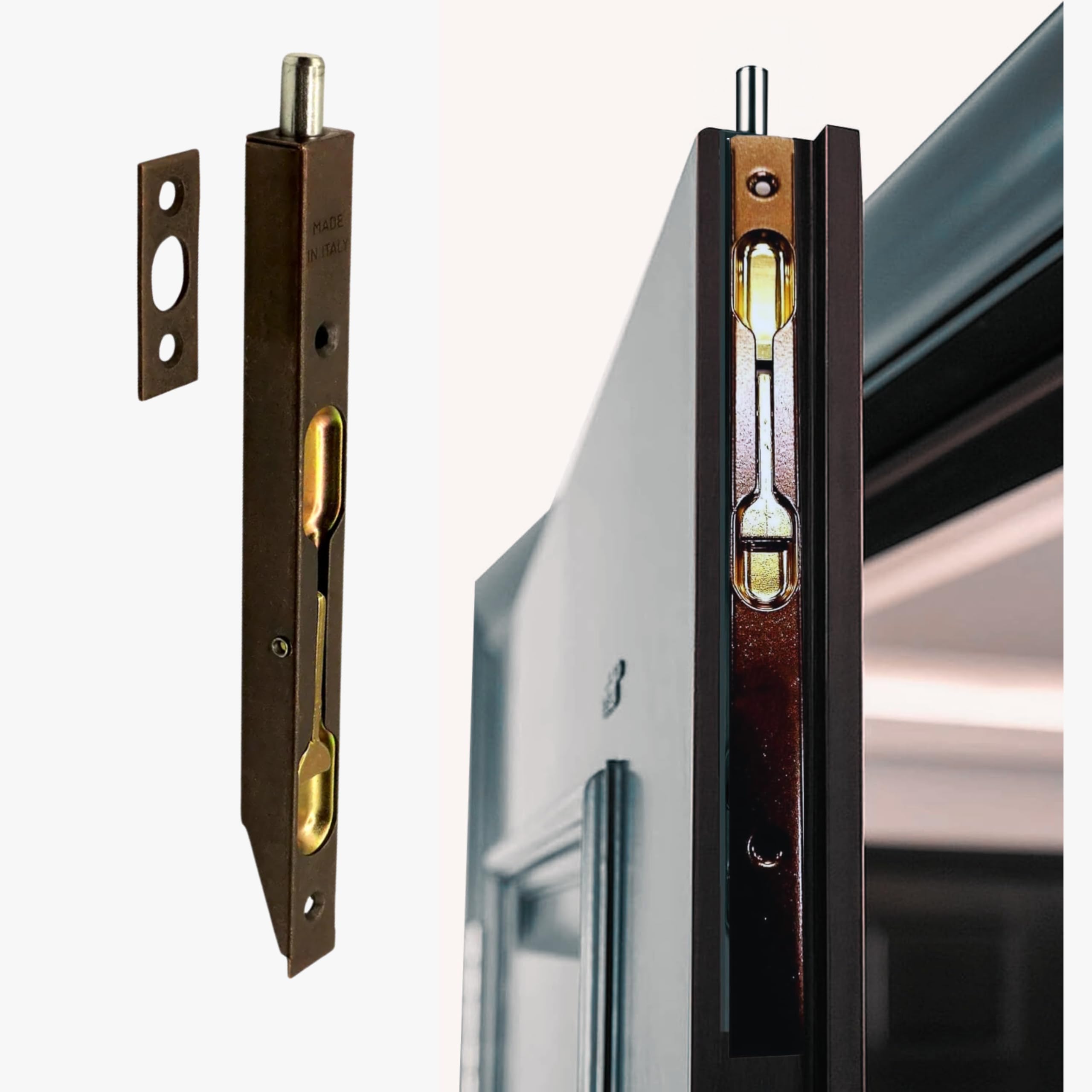 Catenaccio a Leva in Acciaio - Installabile su Porte in Legno da 16 mm - Colori e Lunghezze Differenti - Bronzato - 20 cm