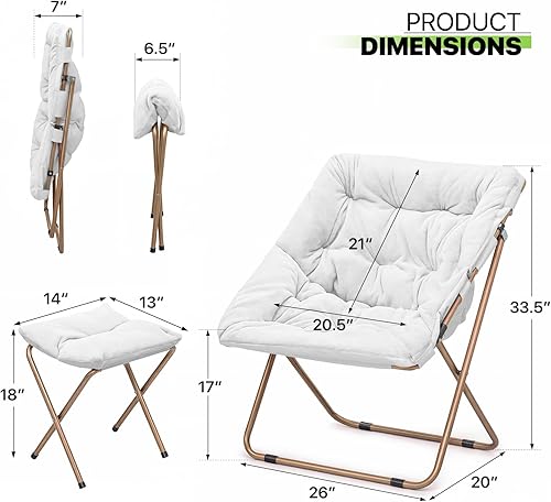 Miniatura 78 de Magshion Silla platillo plegable con otomana para adultos, cómodo asiento de lectura, asiento de piel sintética con marco de metal acolchado grueso