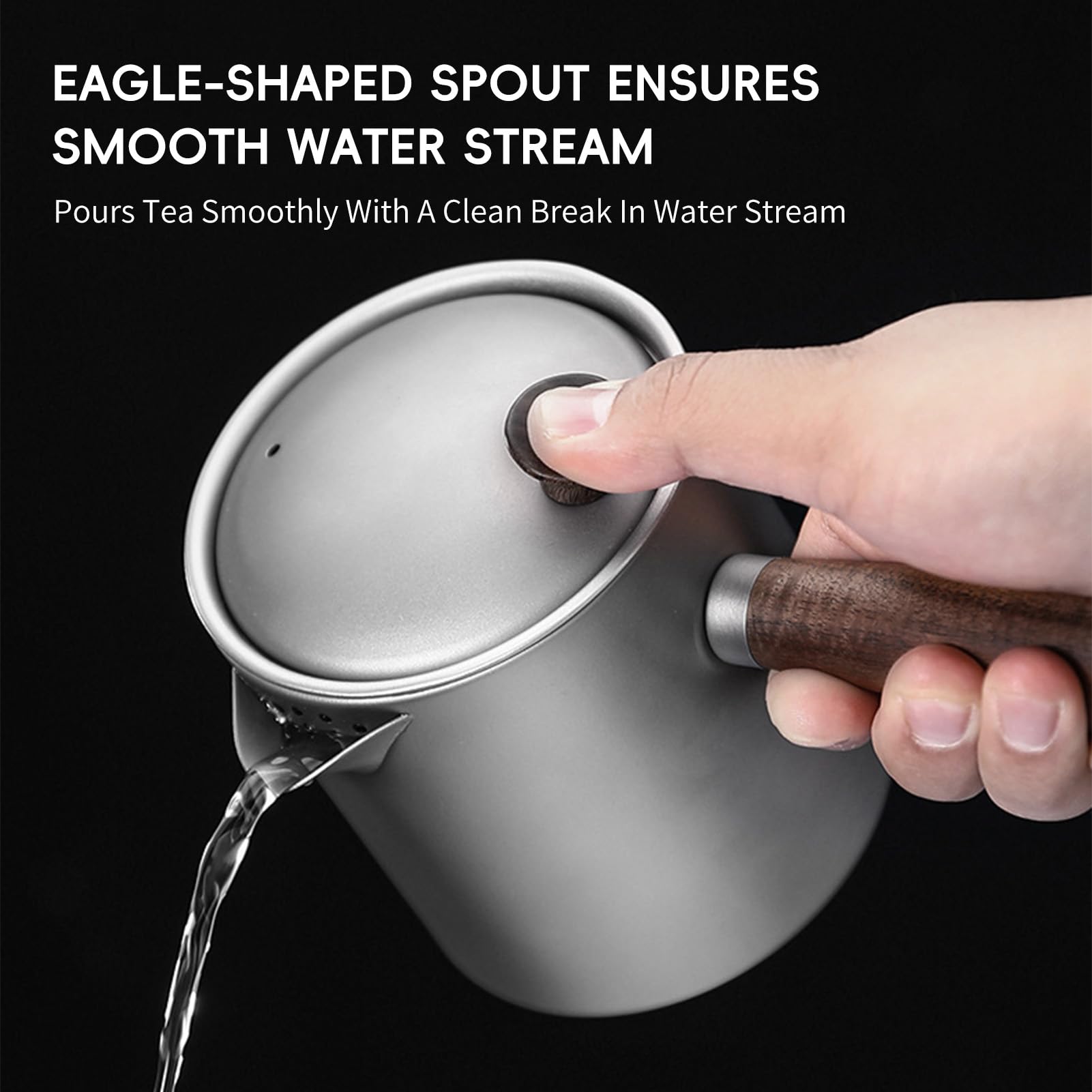 Yoidesu Camping Kettle for Open Fire Portable Tea Kettle with Fine Mesh Filter Easy to Brew Tea Smooth Pour Lightweight 580ml