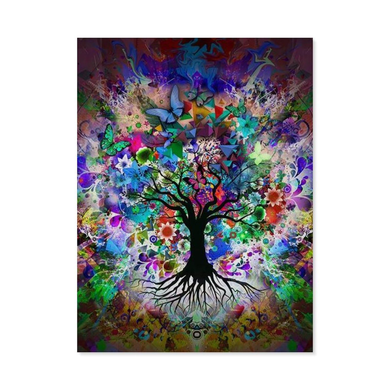 Paint by Numbers for Adults，Colorful Butterfly Tree，DIY Paint by Numbers Kits for Adults Kids on Canvas with Brushes and Acrylic Pigment Oil Painting Kits Home Decor Gift(20x30cm)7.8x11.8 inches-E17 — image 1