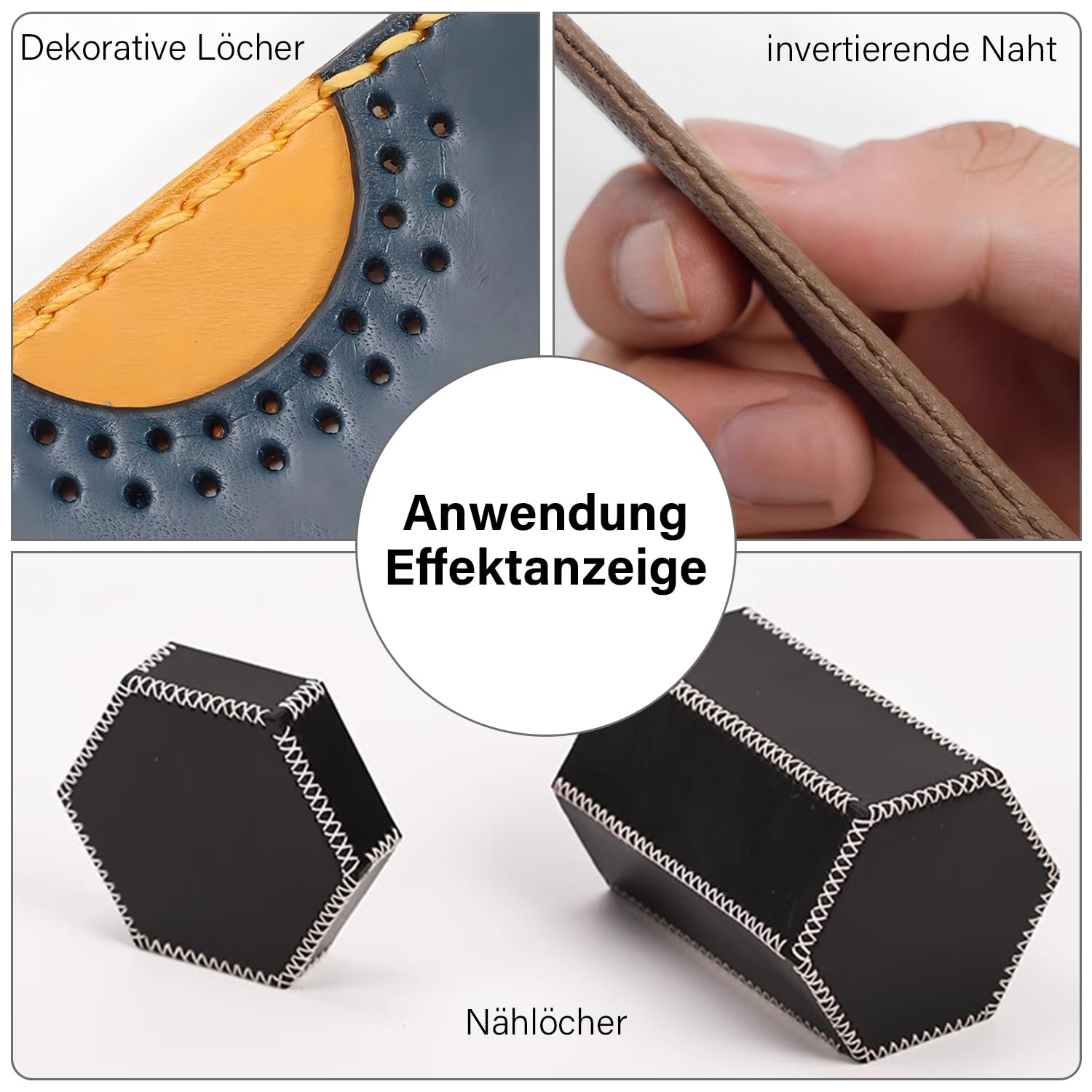 WUTA 2. Generation Leder Zinken Stanze Set mit Austauschbarem Meißelkopf & Runden Hohlkopf- DIY Lederverarbeitung Set(4mm-2+4+6)
