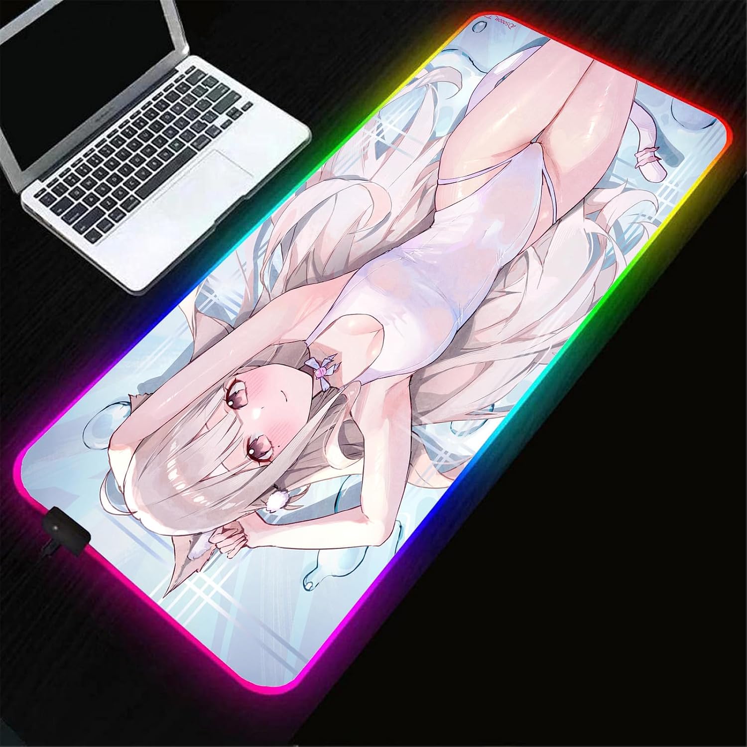 Gaming Mouse Pad Anime Girl Sexy Boobs RGB LED Mouse Pad XXL Player Colorful USB Laptop Keyboard Pad Gaming Table (E,31.49x12 inche)