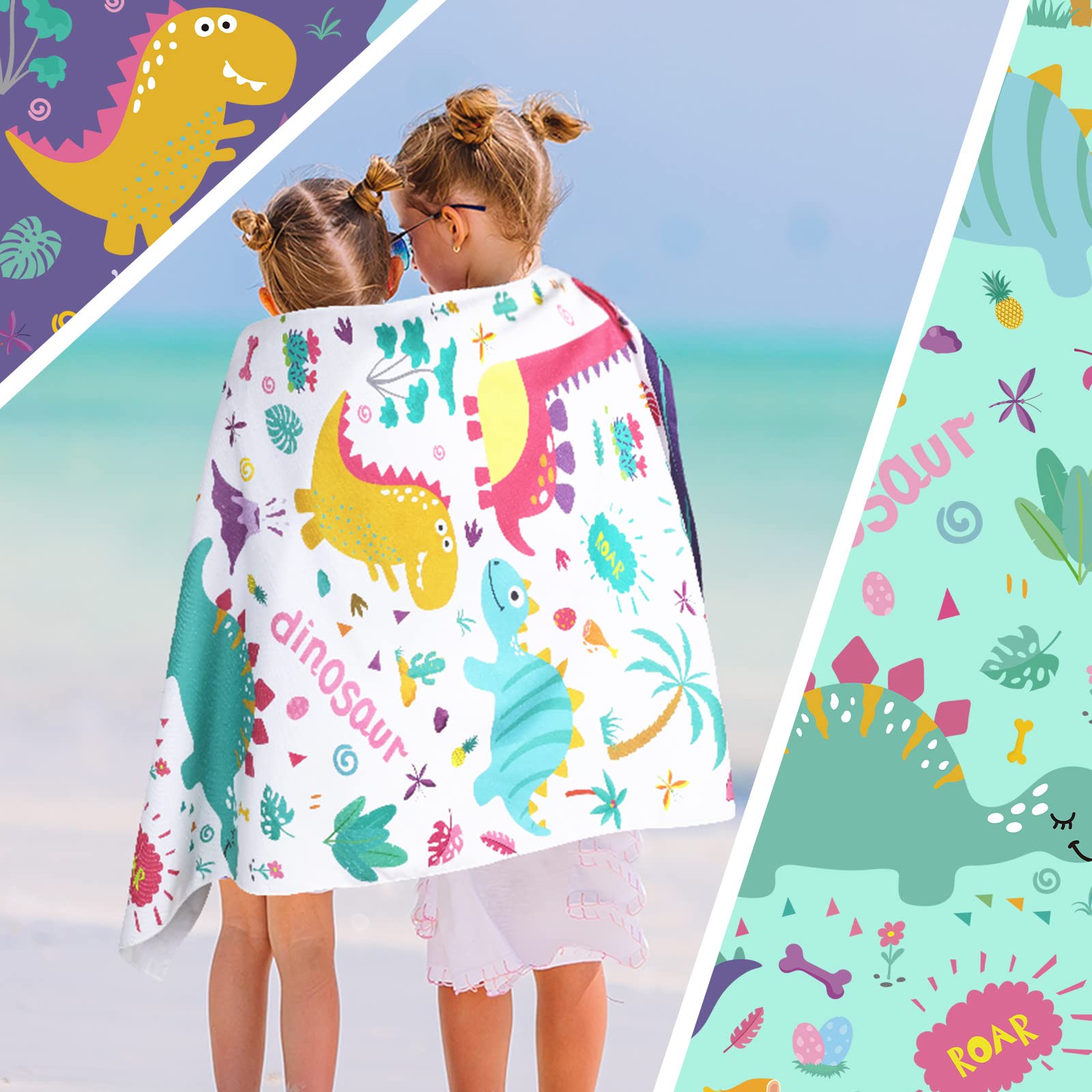Watercolor Dinosaur Beach Towel - 30x60 Inch Quick-Dry, Sand Proof Blanket For Kids & Adults