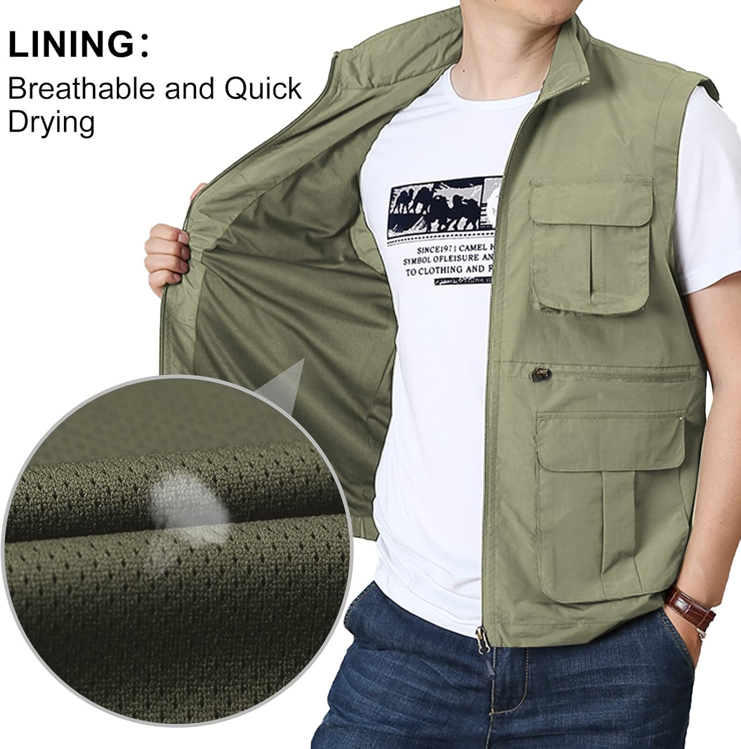 Panegy Men's Summer Cargo Utility Vest Multi Pockets Sleeveless Jacket for Fishing Travel Photo XS-4XL