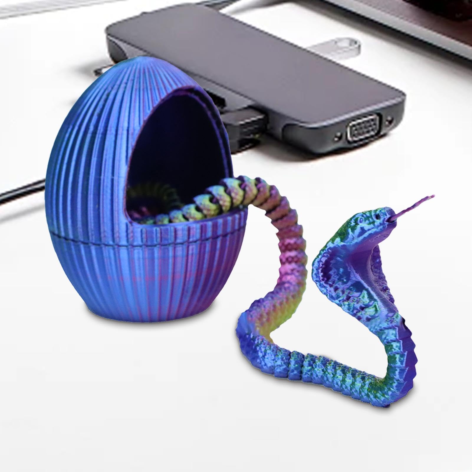 Serpent imprimé 3D, œuf de serpent avec serpent à l'intérieur, décorations de table, animaux imprimés en 3D, œuf de serpent en cristal flexible