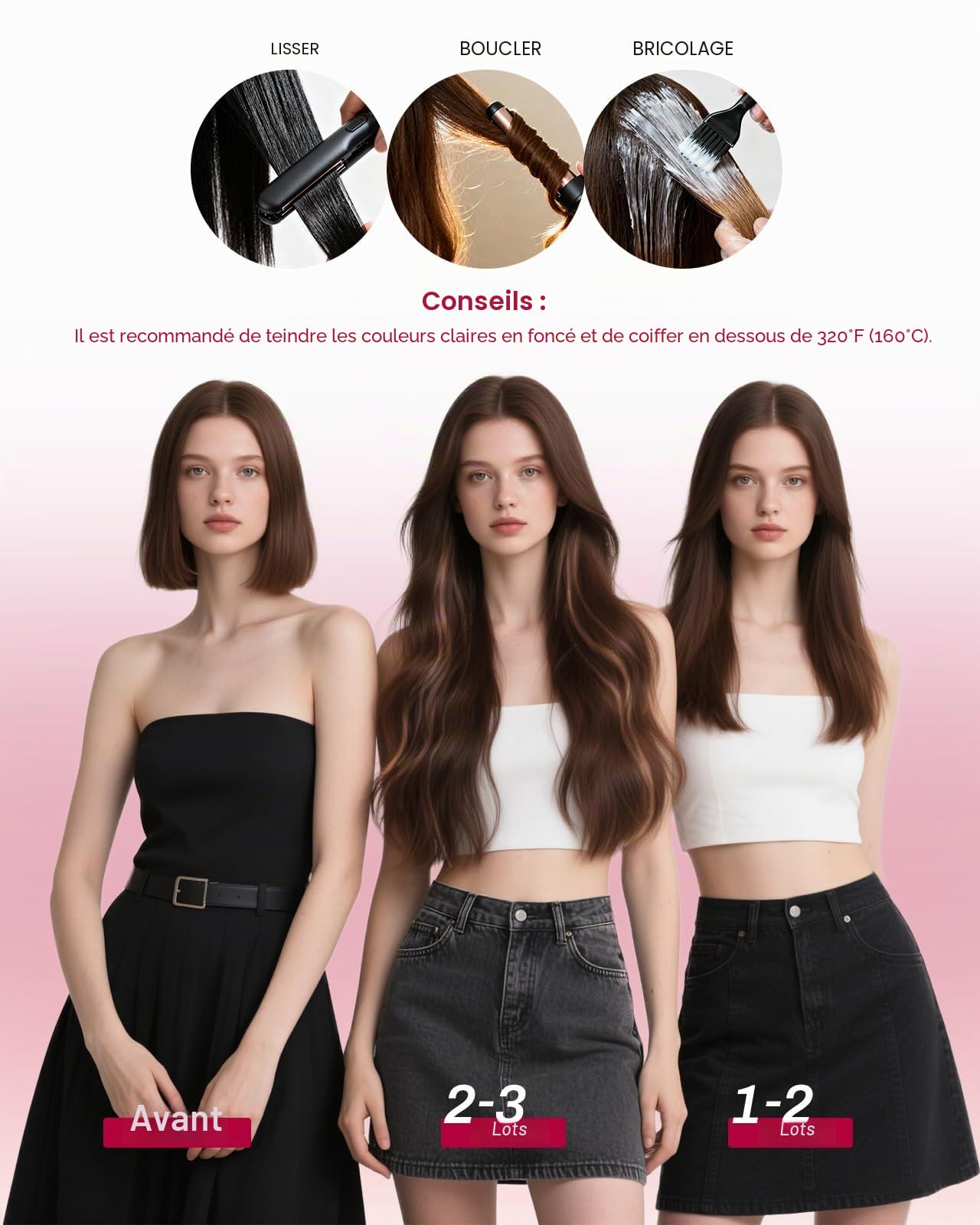 Moresoo Extension Cheveux Naturel Clip Balayage Brun le plus Foncé avec Brun Moyen Extension Clip Cheveux Naturel Remy Lisse Courte #2/6/2 30 cm 5 Pièces 80g