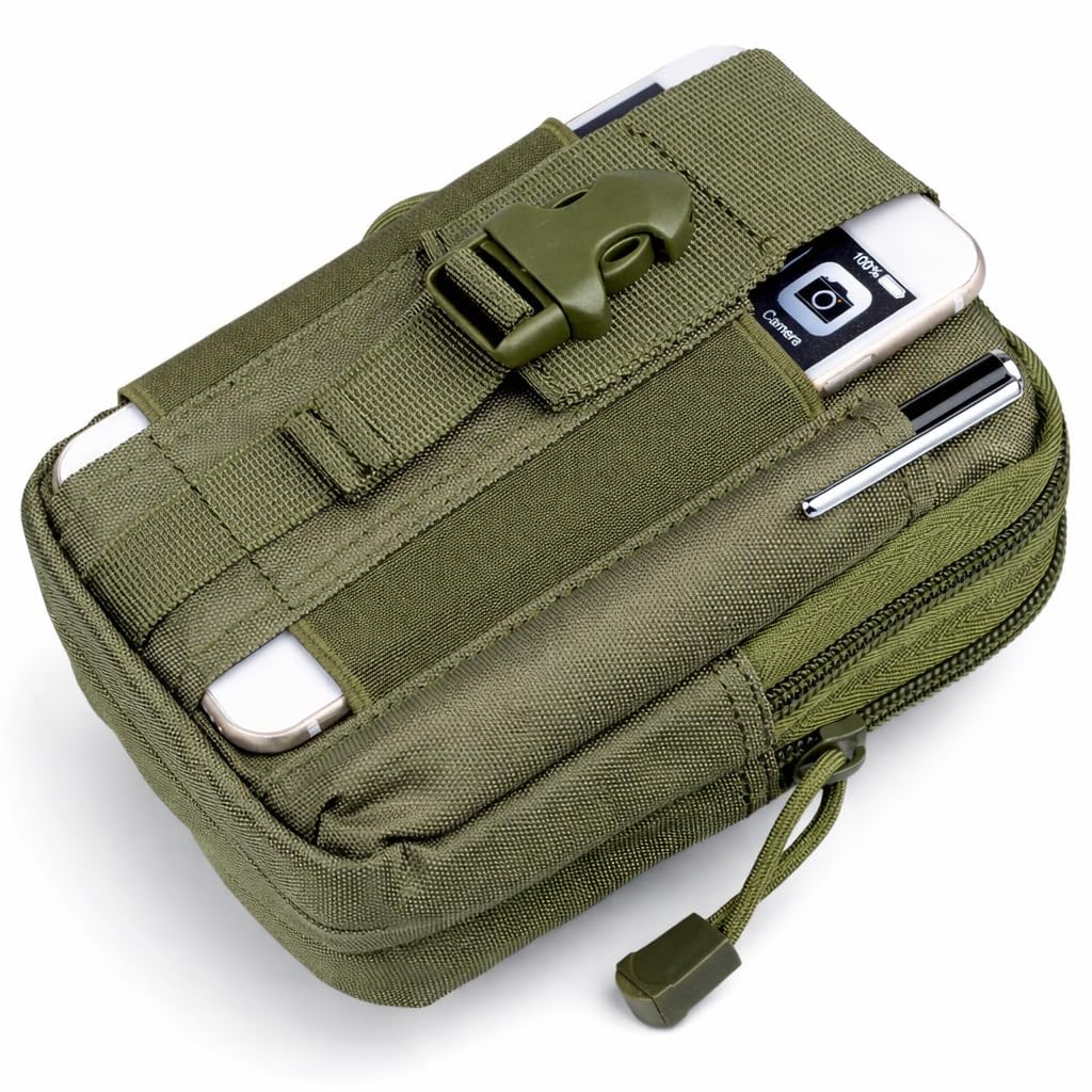 Men's Nylon Outdoor Tactical Waist Bag EDC Molle Belt Waist Pouch Security Purse Phone Carrying Case (Green)-image-41