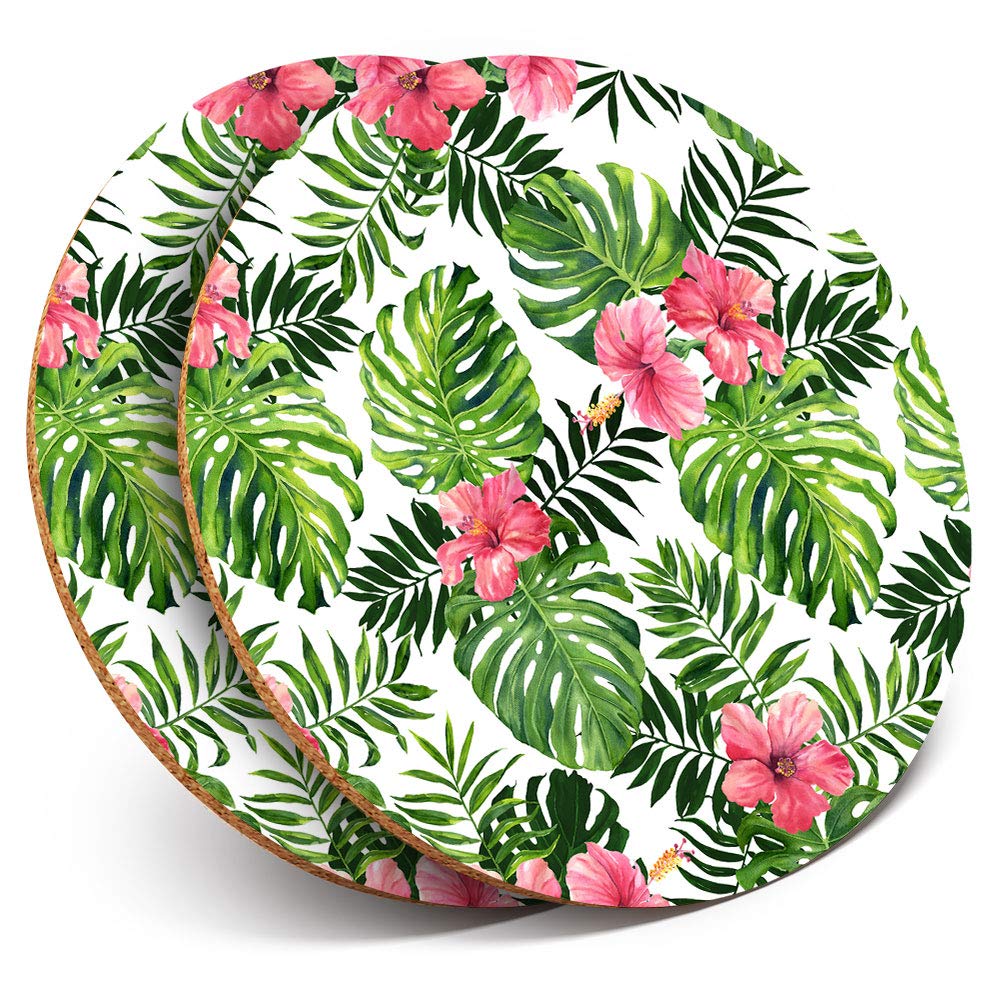 Destination Vinyl ltd 2 x MDF Glossy Top Coasters Round - Tropical Hibiscus Flowers Surf 12889