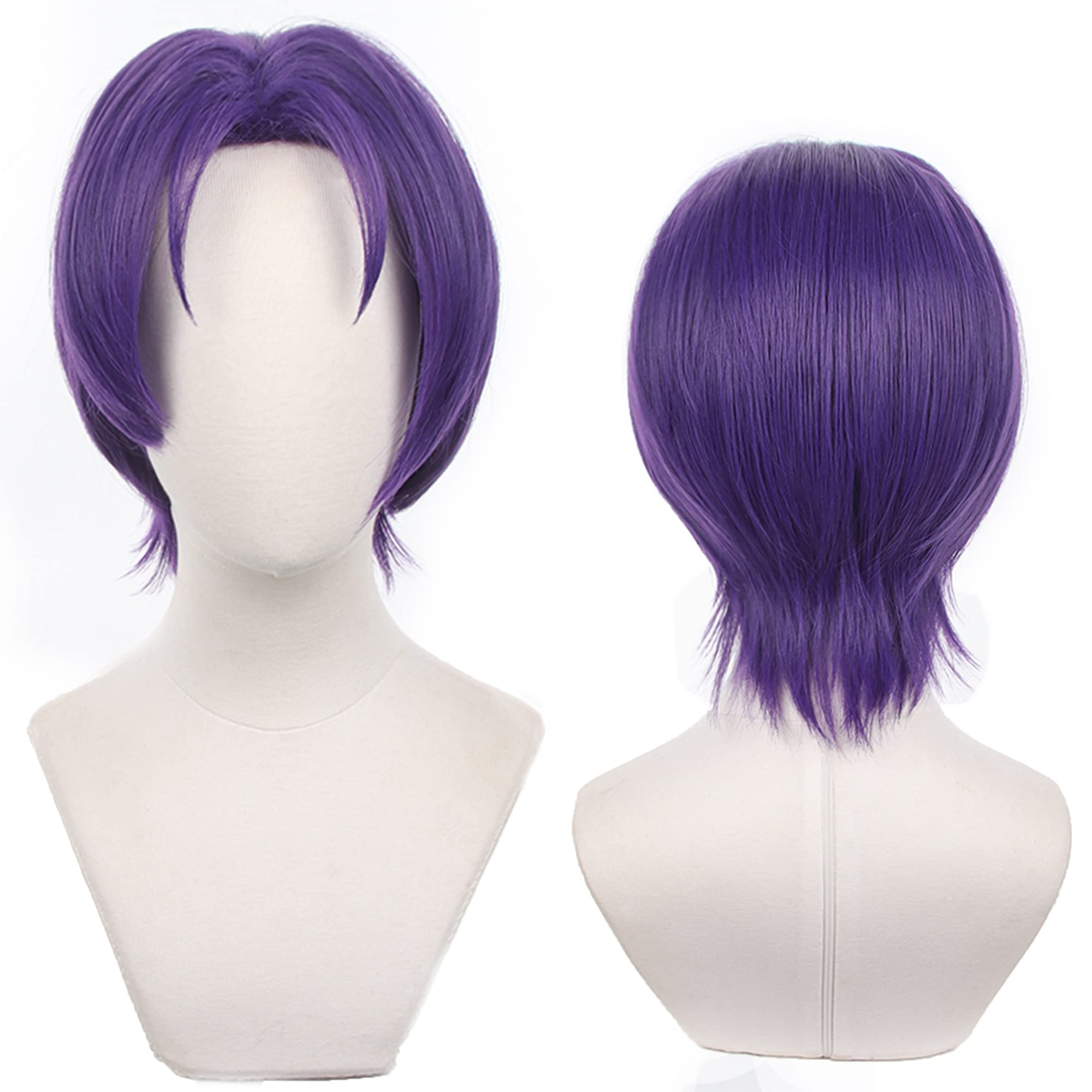 Unisex Purple Short Wig with Heat Resistan Synthetic Costume Hairs for Women Men Halloween Cos Anime Party Replacement Wigs