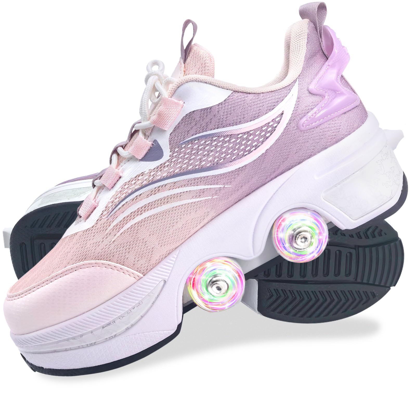 Rollerskates womens,Quad Kick Roller Skates for kids,LED Inline Skates Deformation Trainers for Adults Beginners,Sneakers with Invisible Wheel for boys (G, 41)