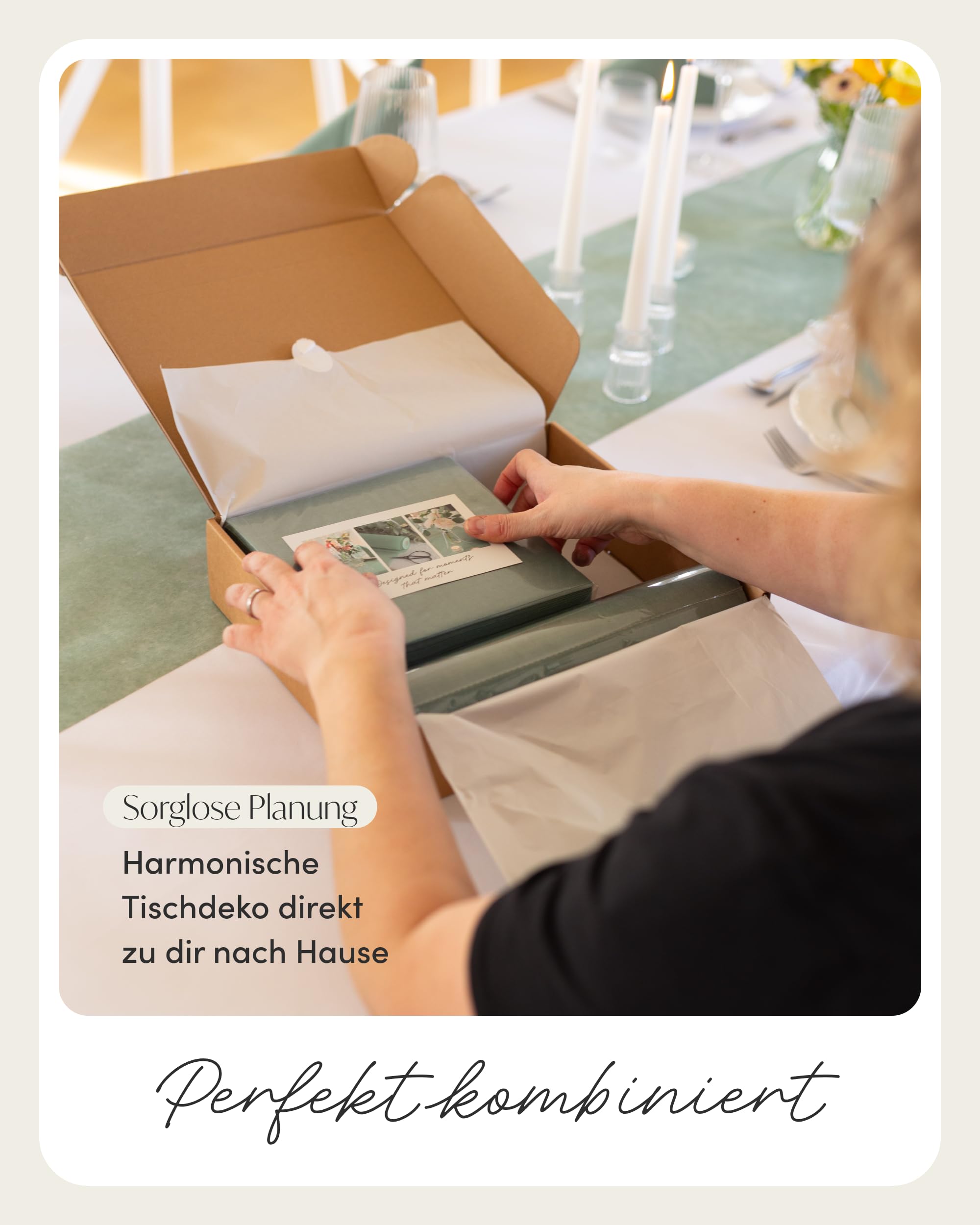 100%Mosel Tischdeko-Set – Eukalyptus Grün (25–50 Gäste) Tischläufer & Tissue Servietten für Taufe, Kommunion, Konfirmation, Hochzeit & Geburtstag – Praktisches Set für besondere Anlässe