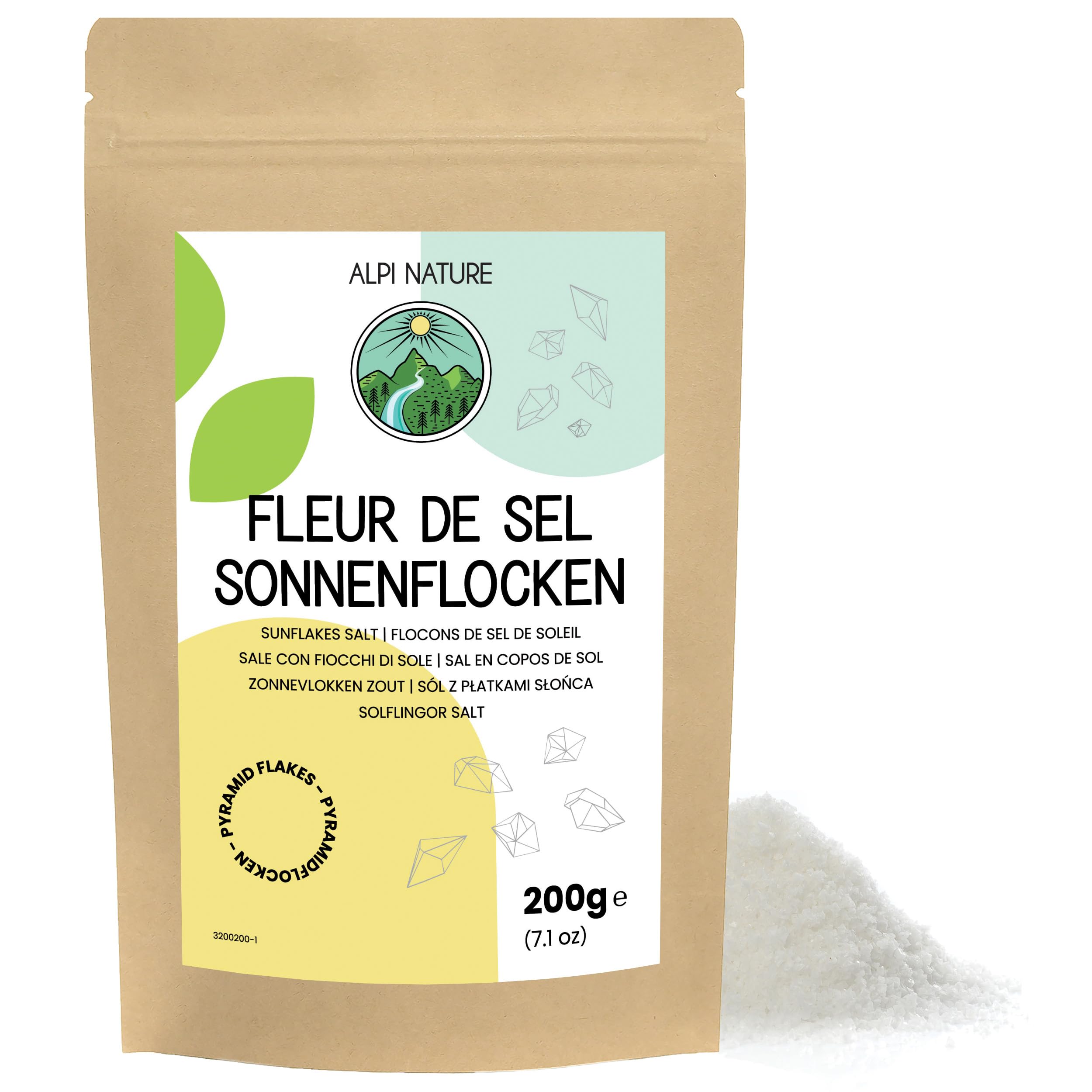Alpi Nature Płatki Soli Morskiej Sunflakes 200g, Ręcznie Zbierane Płatki Soli Fleur de Sel 0.5-3 mm