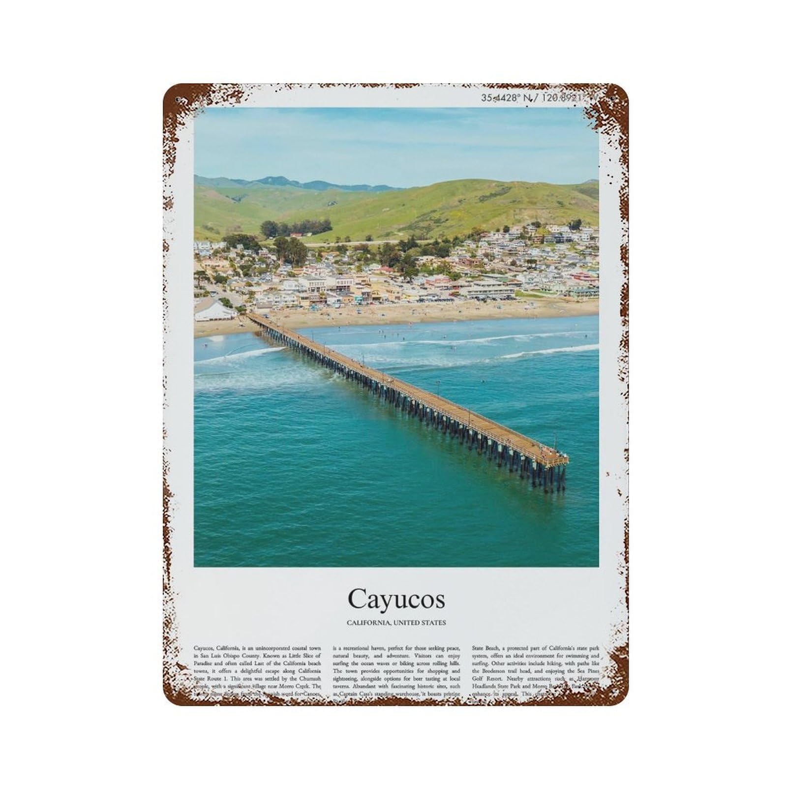 xiaoxiaoshen Cayucos California, United States, USA City Scenery Wall Decor Art Metal Tin Poster Modern Home Decor Art Home Bar Shop Decorations Vintage Sign 40x30cm
