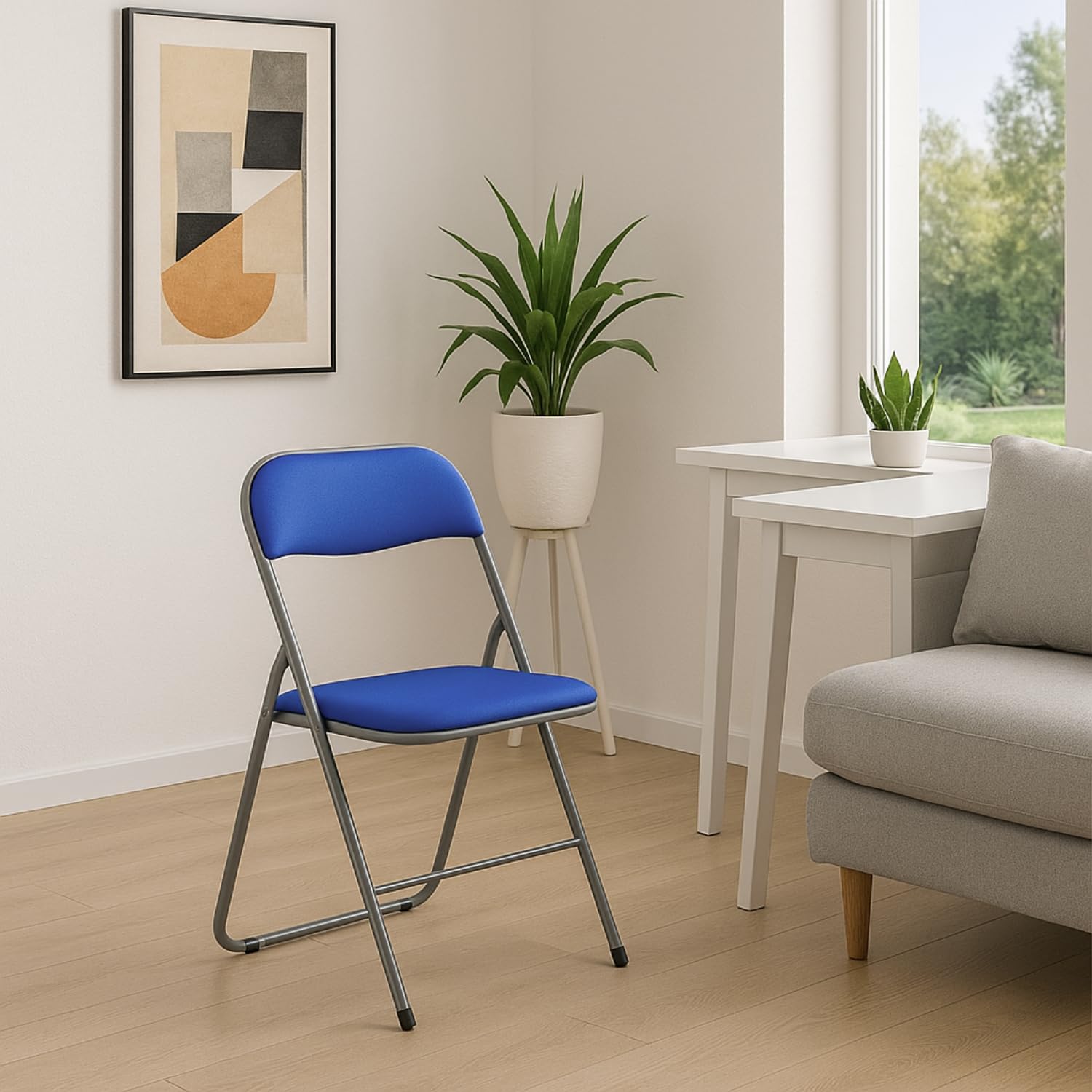 VIRSUS Sedia pieghevole colore BLU 344, misura aperta 44x48x78 cm, sedie salvaspazio, seduta in PVC Imbottita, piedi antiscivolo, per giardino, cucina, ufficio, campeggio (1)