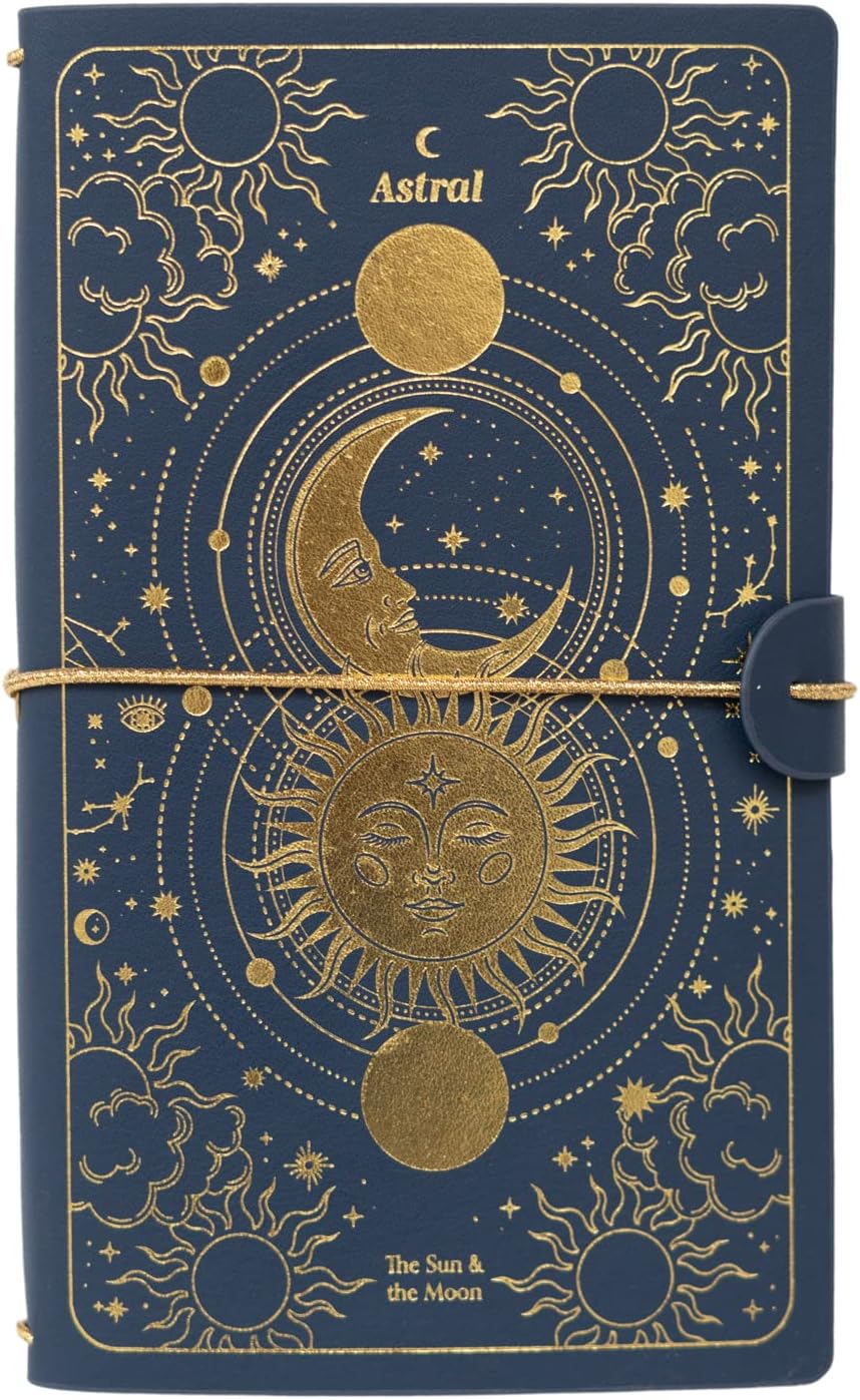 Travelers Notebook Astral| Travel Pocket Notebook | Travel Journal For Women | Gifts For Travelers | Cute Small Notebook | 7.3 x 4 Inches | 80 Sheets PU Leather Journal