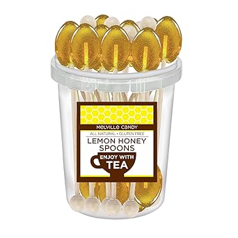 Melville Candy Honey Spoons Spoons & Lollipops on Wooden Ball Sticks Gluten-Free, Made in USA Stirrers for Tea, Coffee, Hot Beverages - Individually Wrapped 30-count Lemon