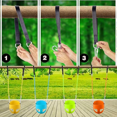 Miniatura 13 de KINSPORY Columpio para niños pequeños, cadenas de hierro recubiertas de 59 pulgadas, columpio para bebé, columpio para exteriores, respaldo alto