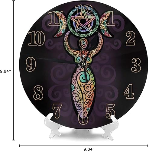 Miniatura 8 de Reloj de pared redondo decorativo Wicca Wicca Triple Moon Gaia, silencioso, sin tictac, funciona con pilas para el hogar, cocina, sala de estar,
