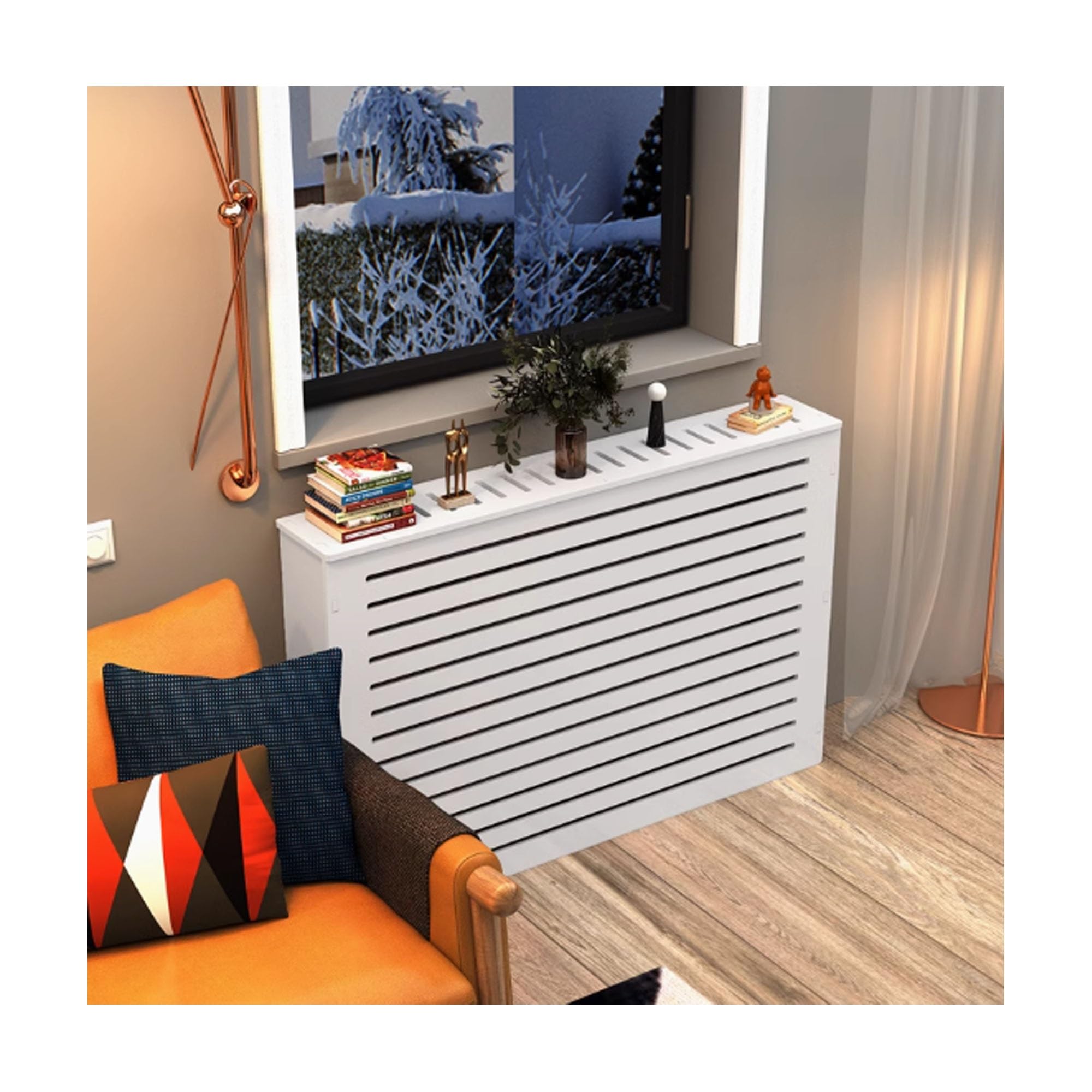 Cubierta de radiador para dormitorio y salon estante elegante color blanco