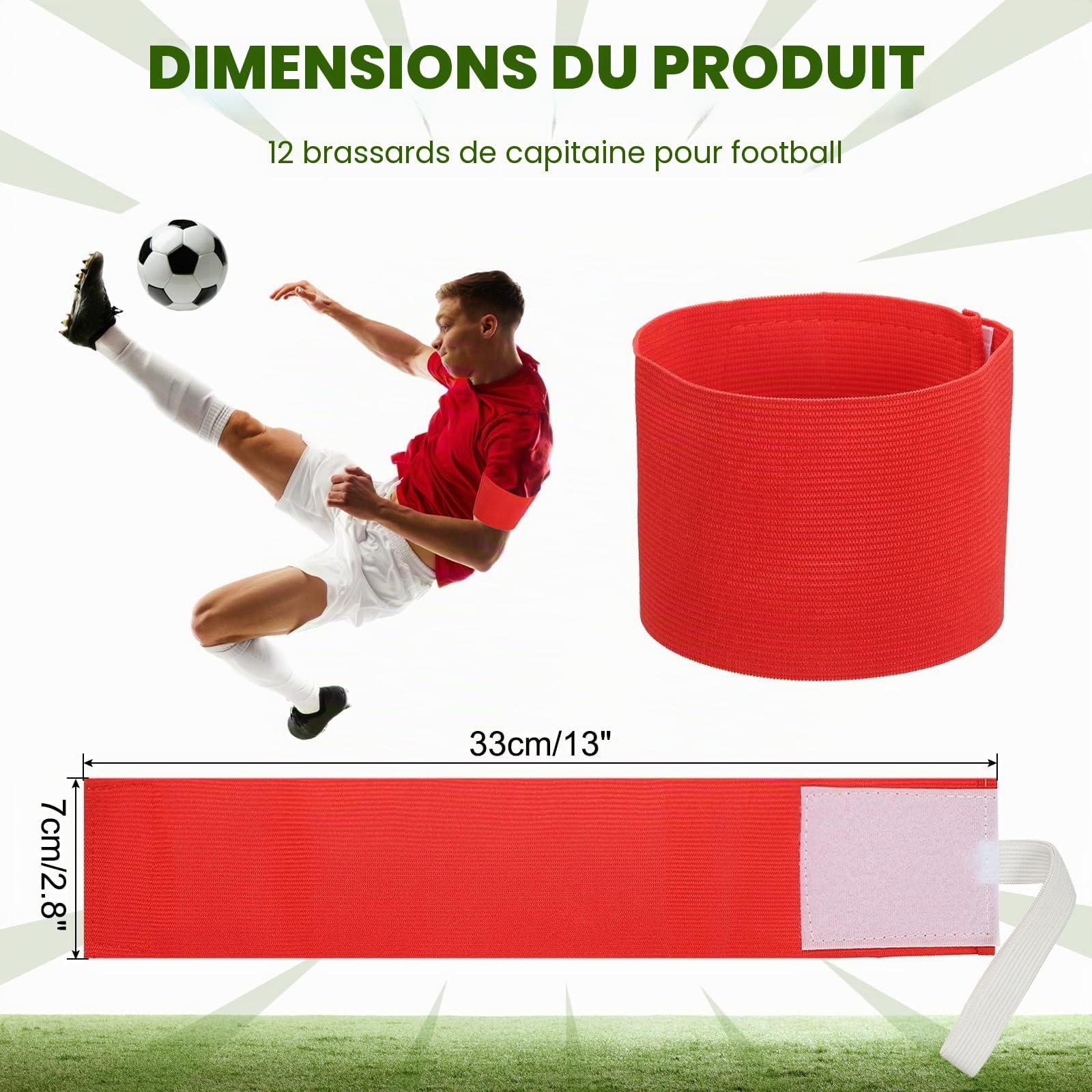 PATIKIL Brassard de Capitaine de Football, 18 pièces Brassards de Capitaine élastiques pour Le Football Brassards de Capitaine de Sport pour Jeunes et Adultes Équipe de Football Rouge
